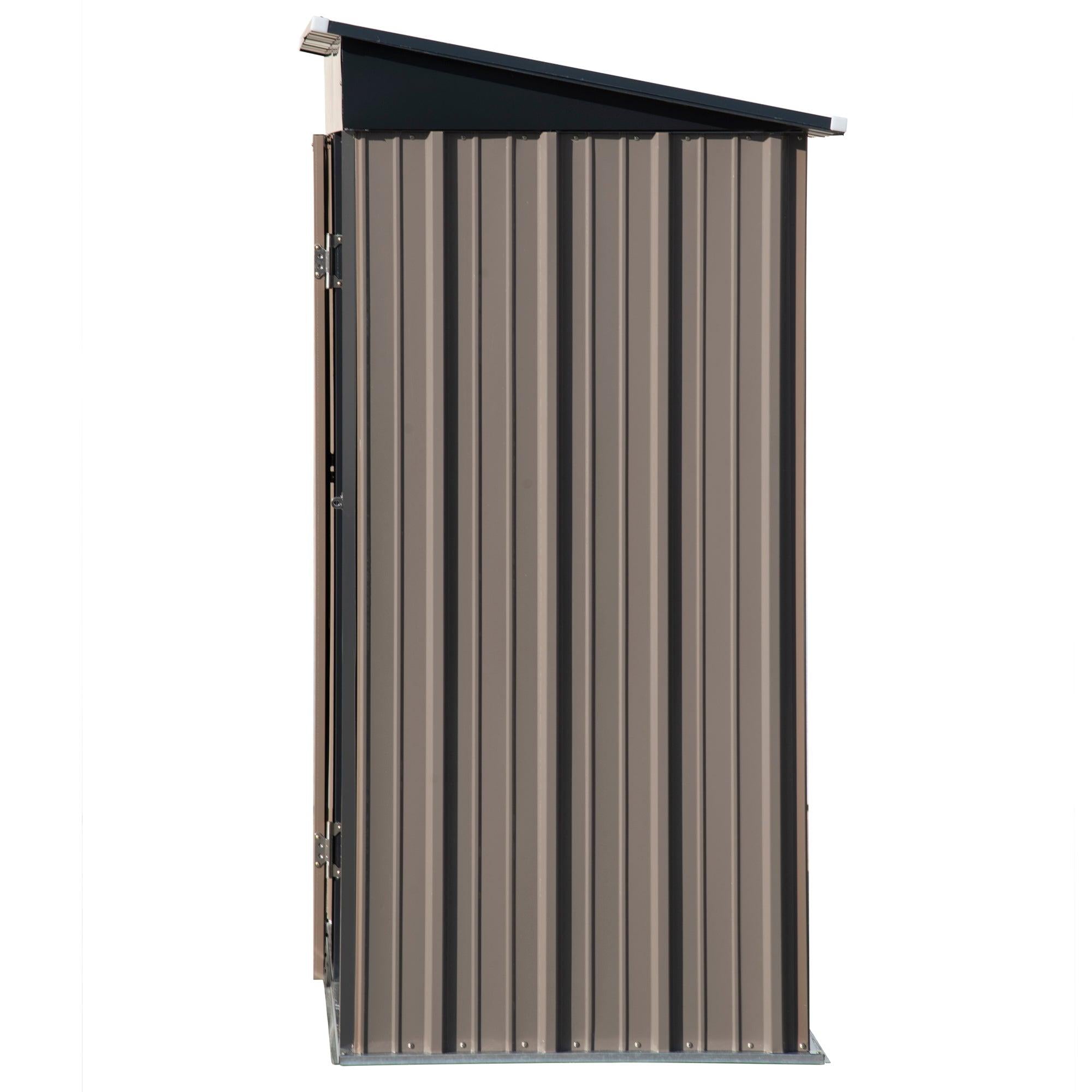 5ft x 3ft Outdoor Garden Metal Lean-to Shed with Lockable Door - Brown