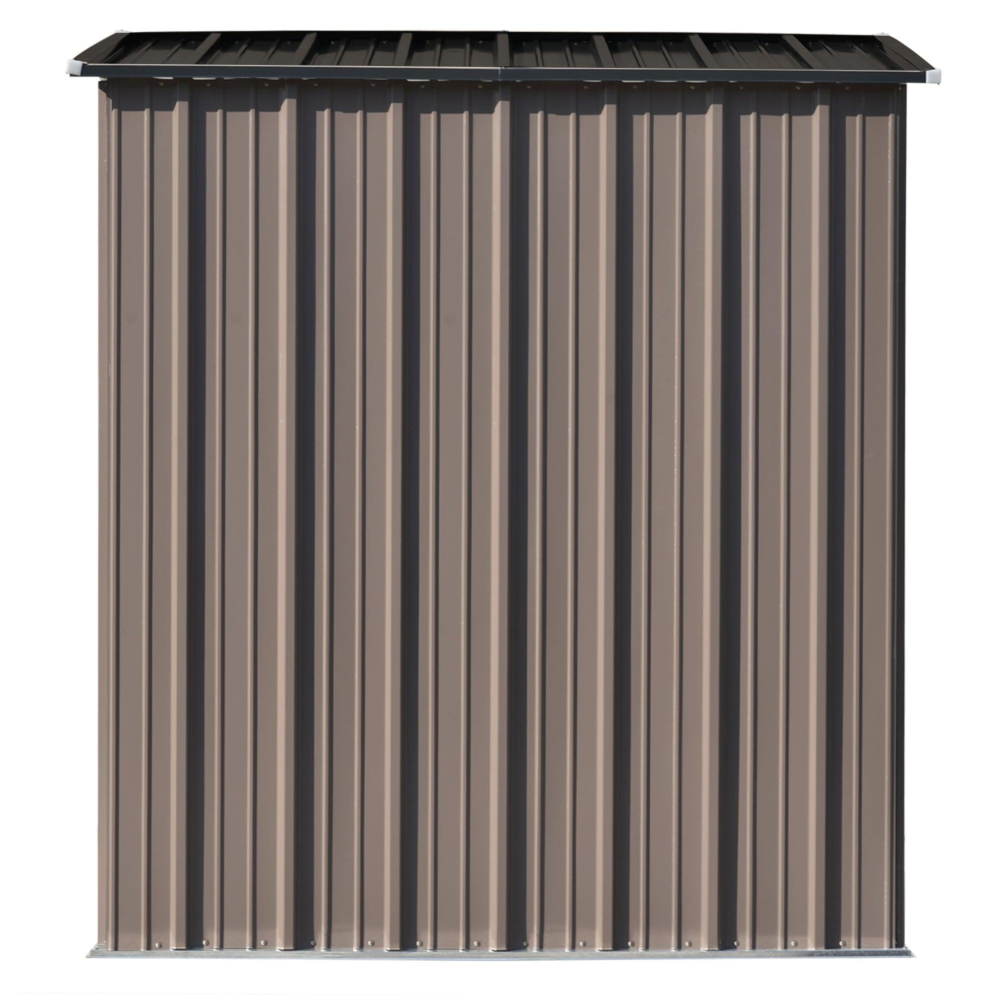 5ft x 3ft Outdoor Garden Metal Lean-to Shed with Lockable Door - Brown