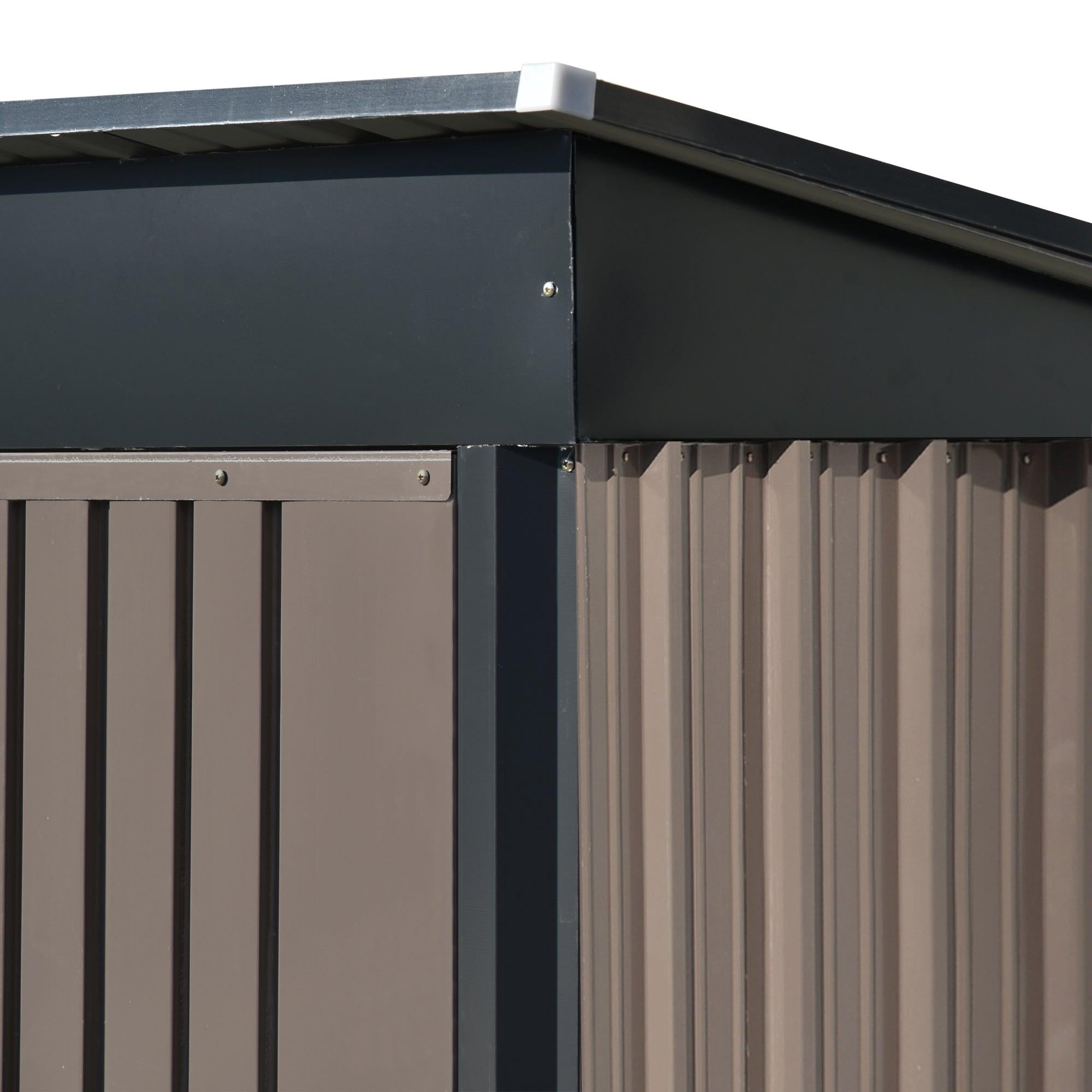 5ft x 3ft Outdoor Garden Metal Lean-to Shed with Lockable Door - Brown