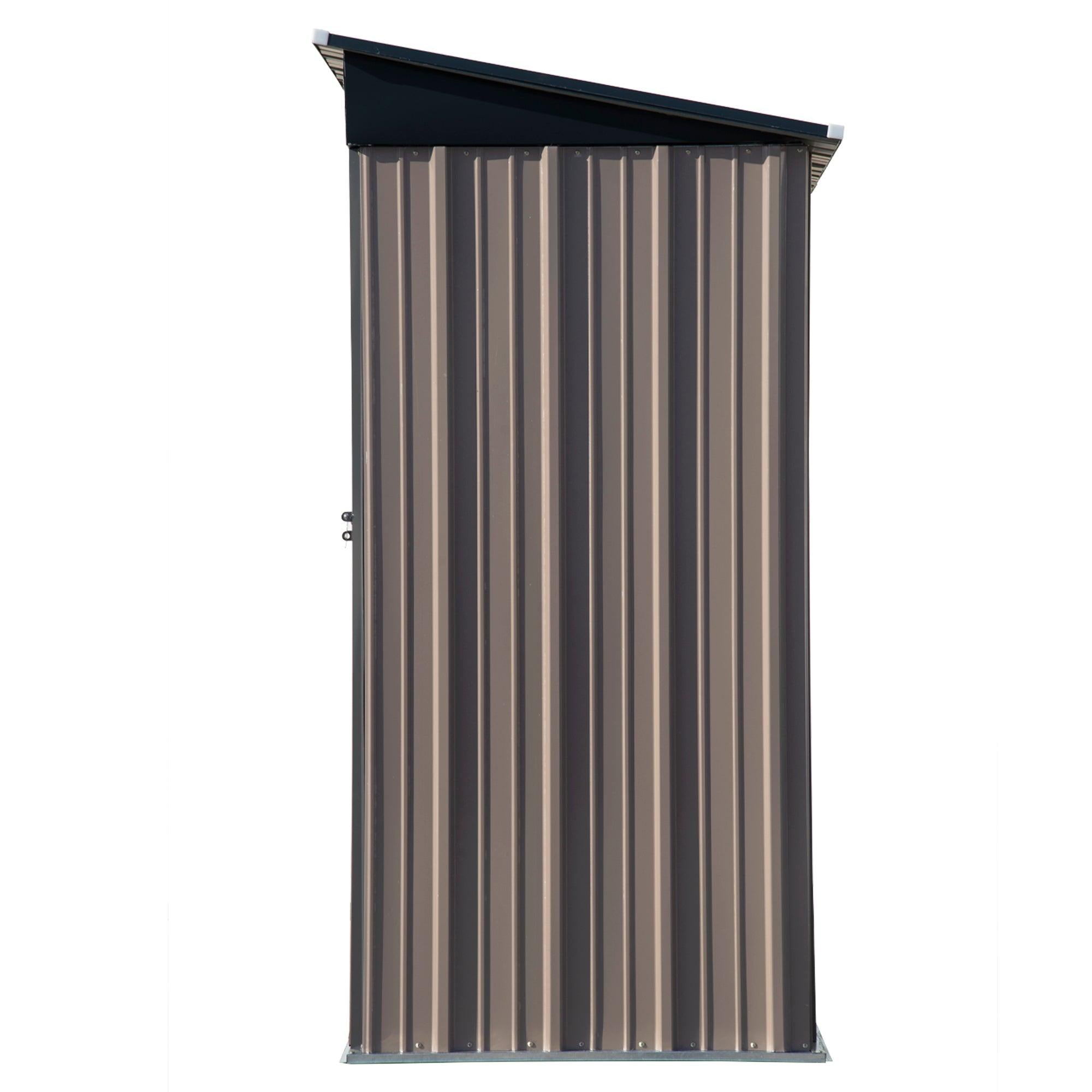 5ft x 3ft Outdoor Garden Metal Lean-to Shed with Lockable Door - Brown