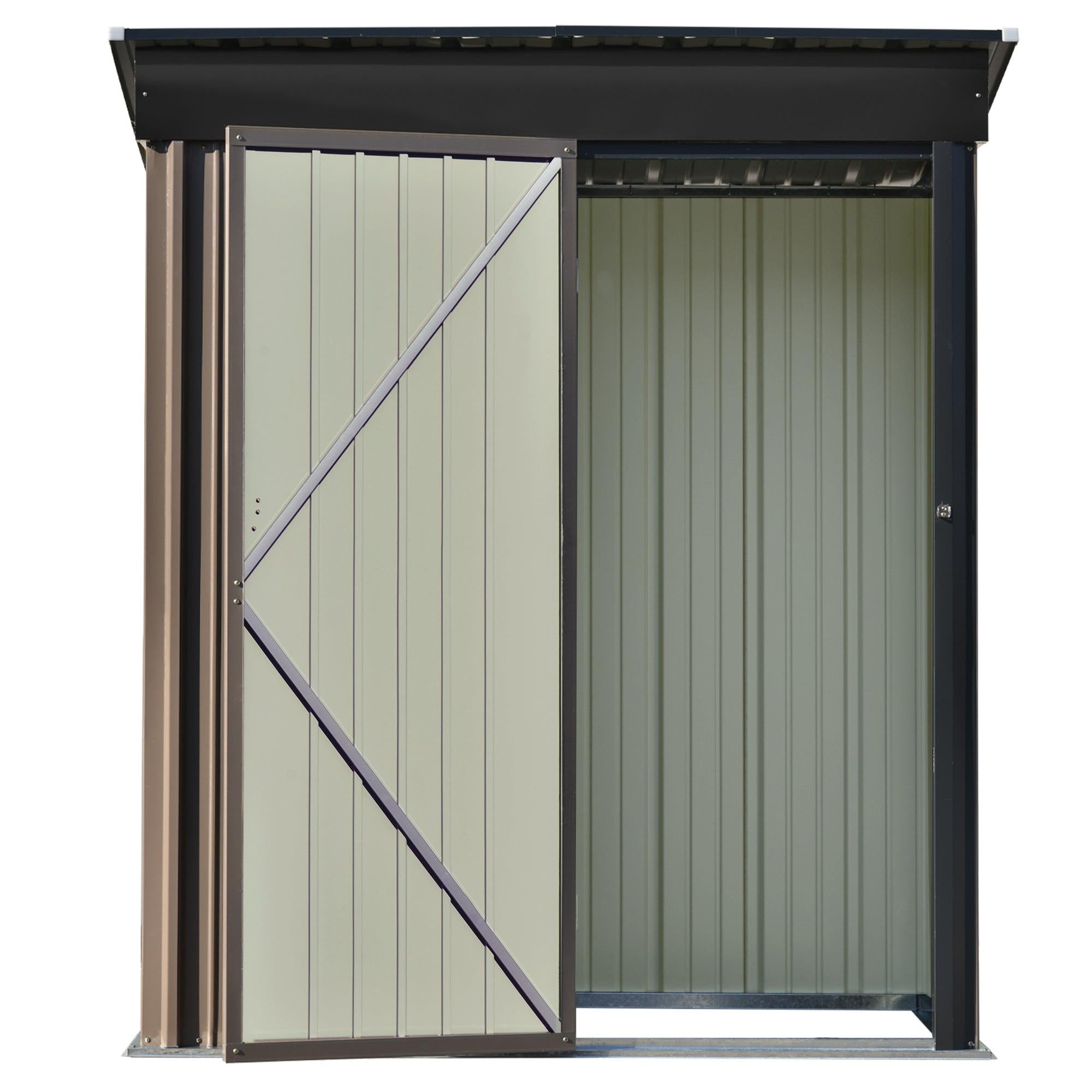 5ft x 3ft Outdoor Garden Metal Lean-to Shed with Lockable Door - Brown