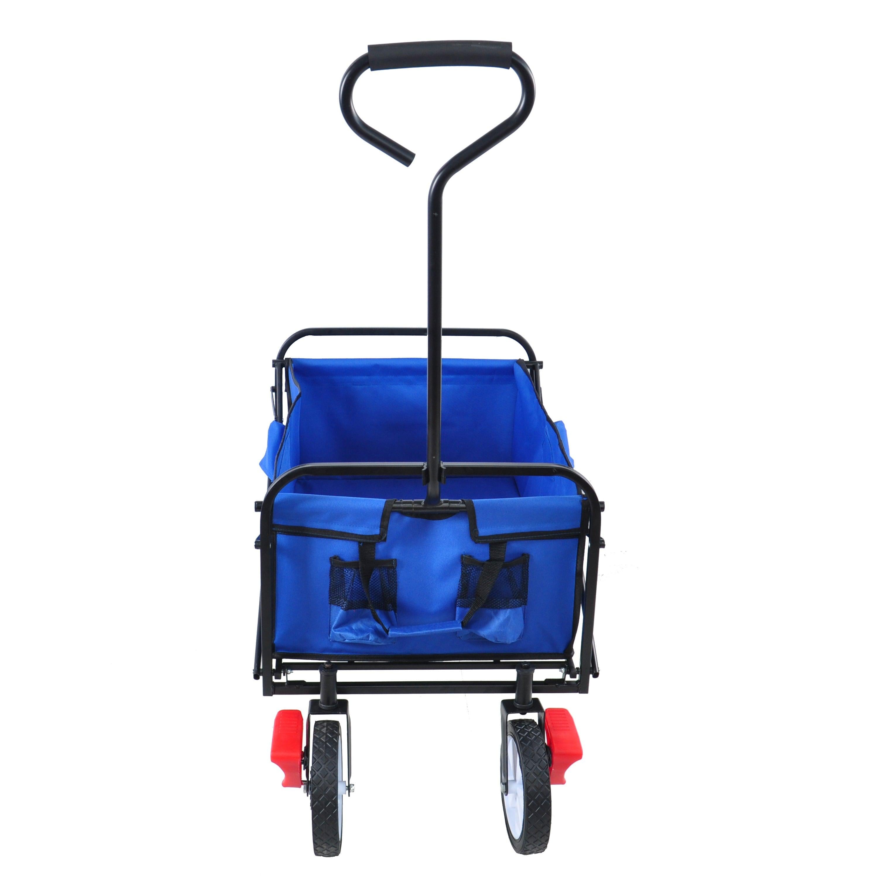 Blue Folding Utility Wagon Shopping Beach Cart