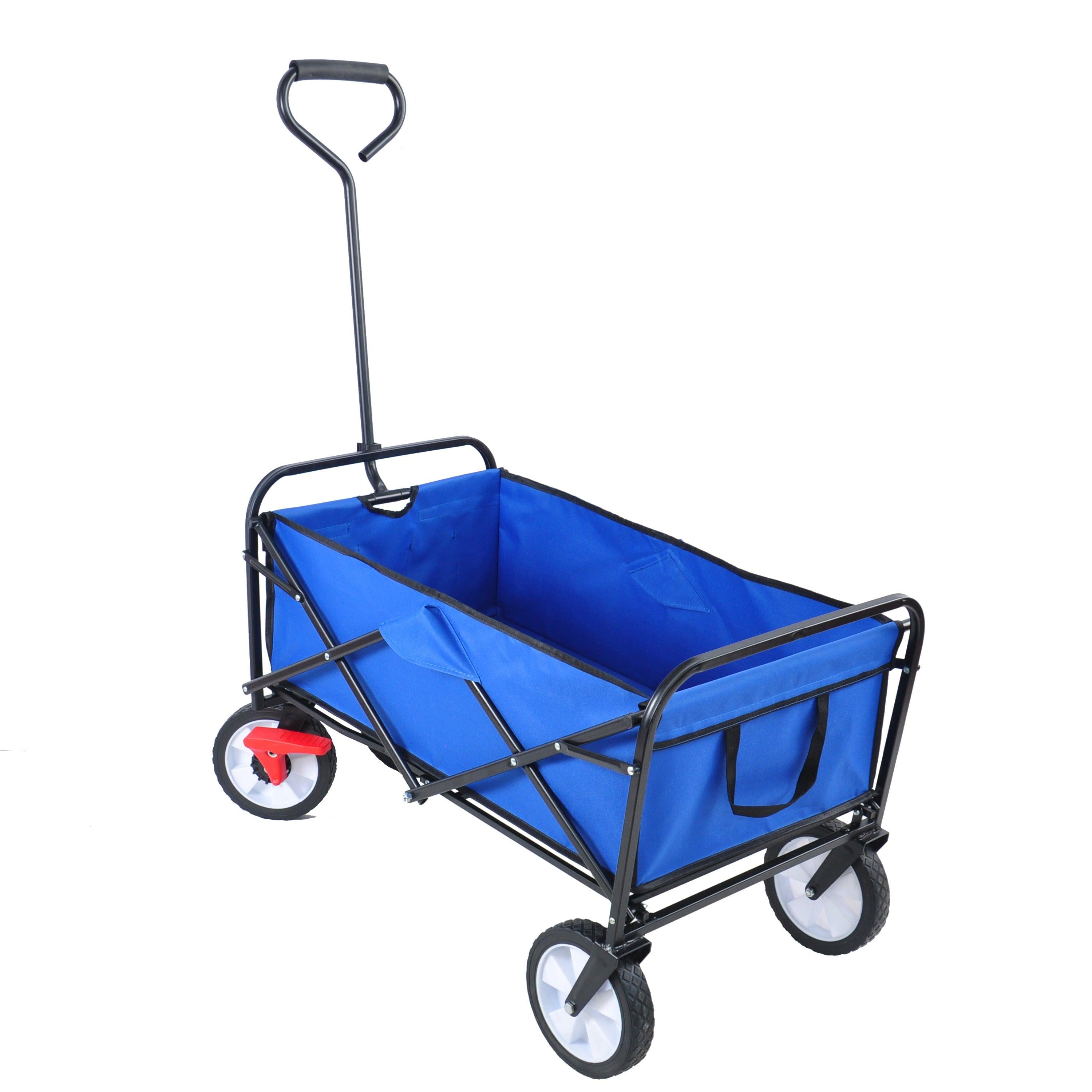 Blue Folding Utility Wagon Shopping Beach Cart