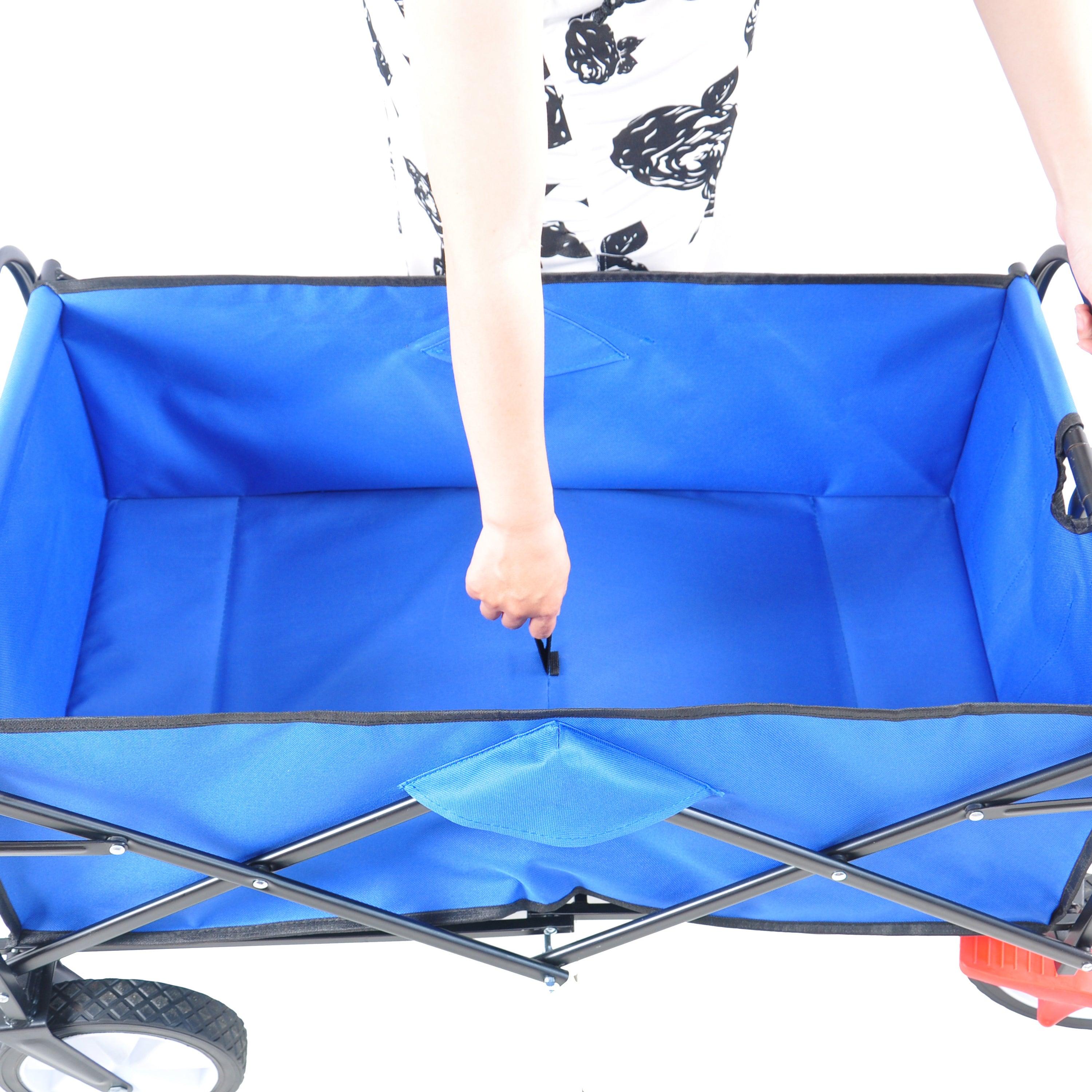 Blue Folding Utility Wagon Shopping Beach Cart