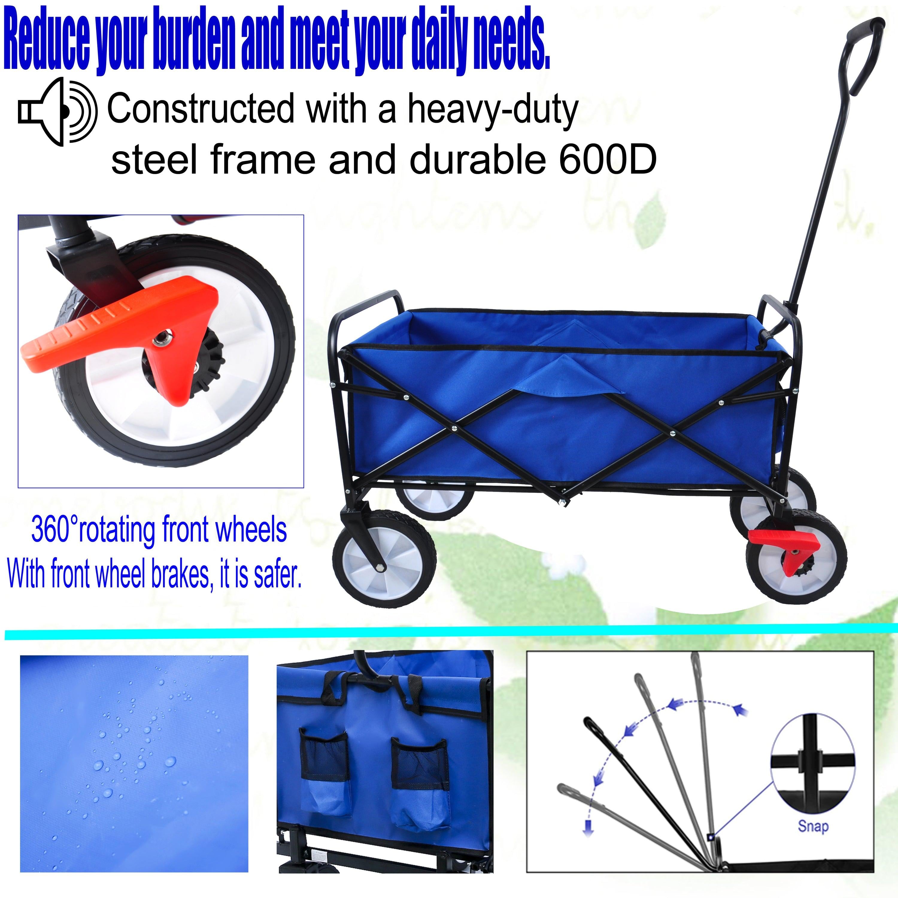 Blue Folding Utility Wagon Shopping Beach Cart