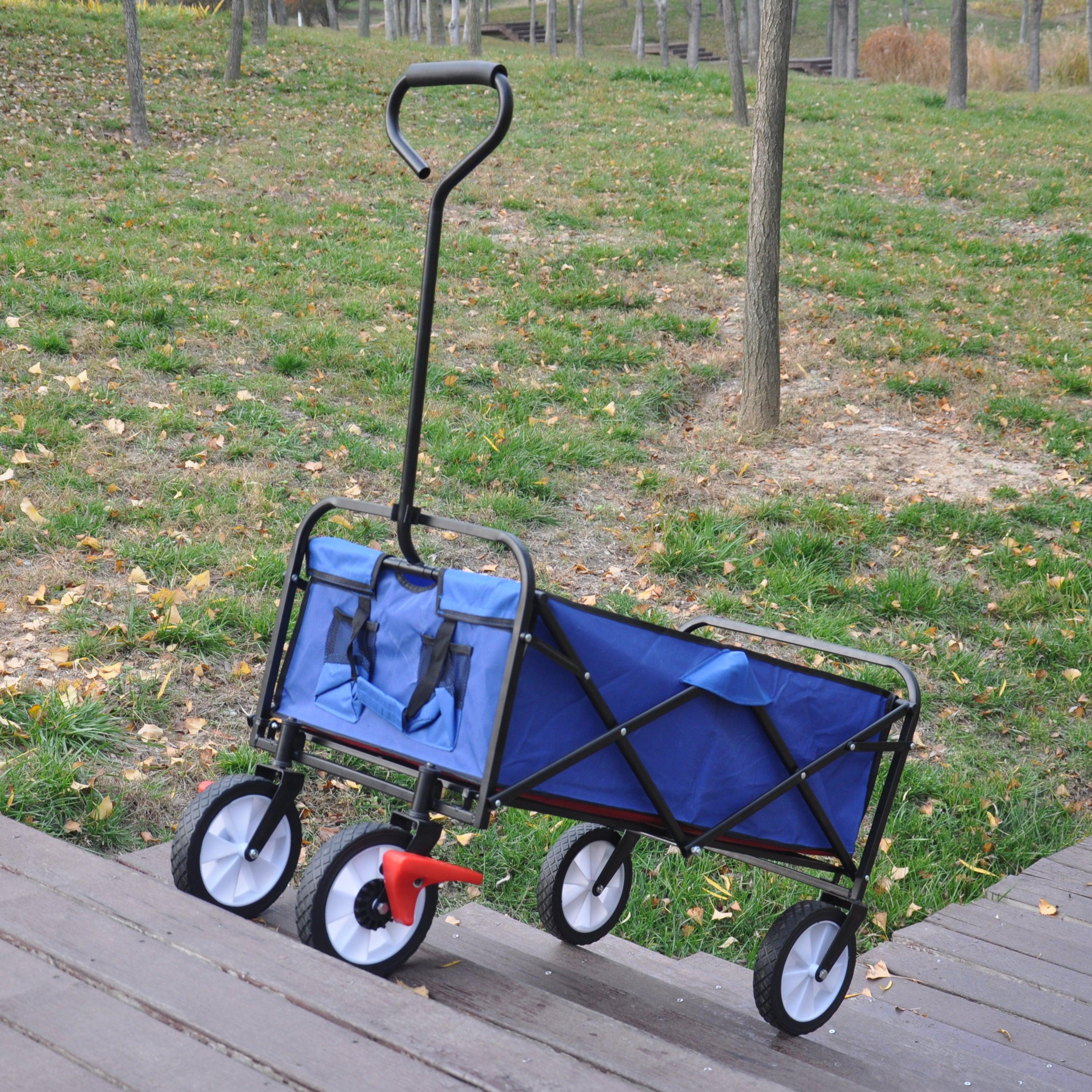 Blue Folding Utility Wagon Shopping Beach Cart