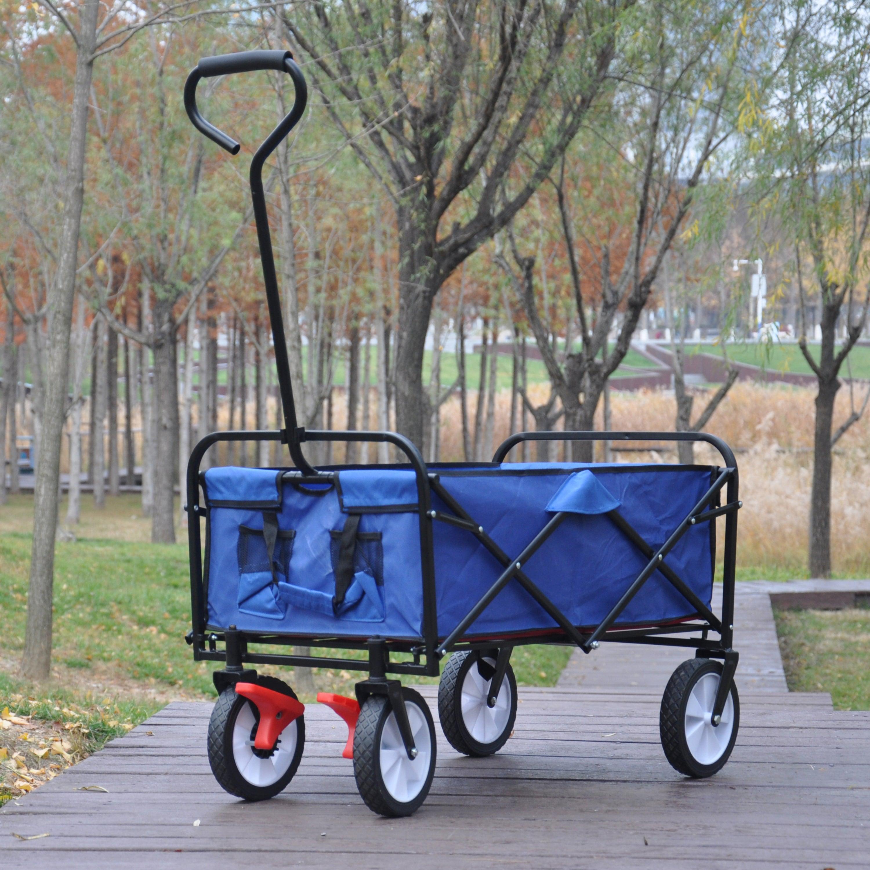 Blue Folding Utility Wagon Shopping Beach Cart