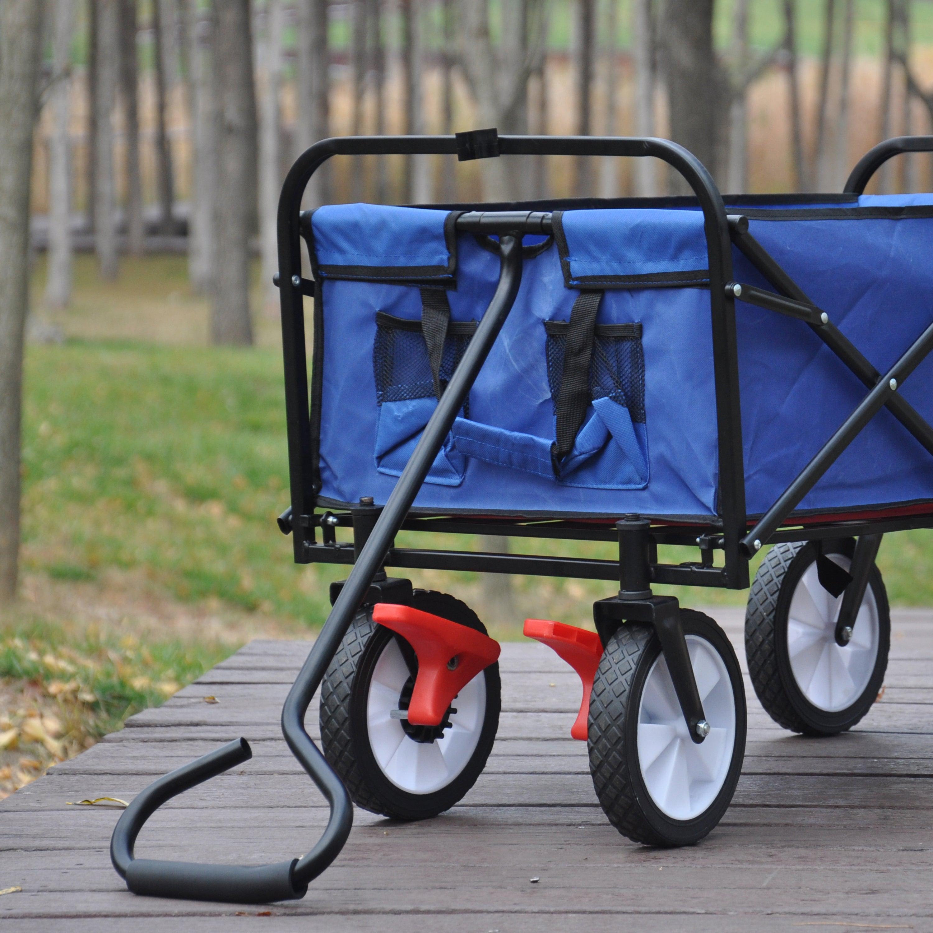 Blue Folding Utility Wagon Shopping Beach Cart