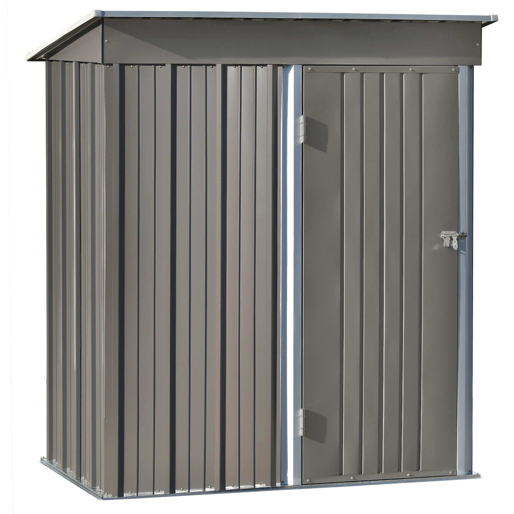 5ft x 3ft Outdoor Garden Metal Lean-to Shed with Lockable Door - Gray