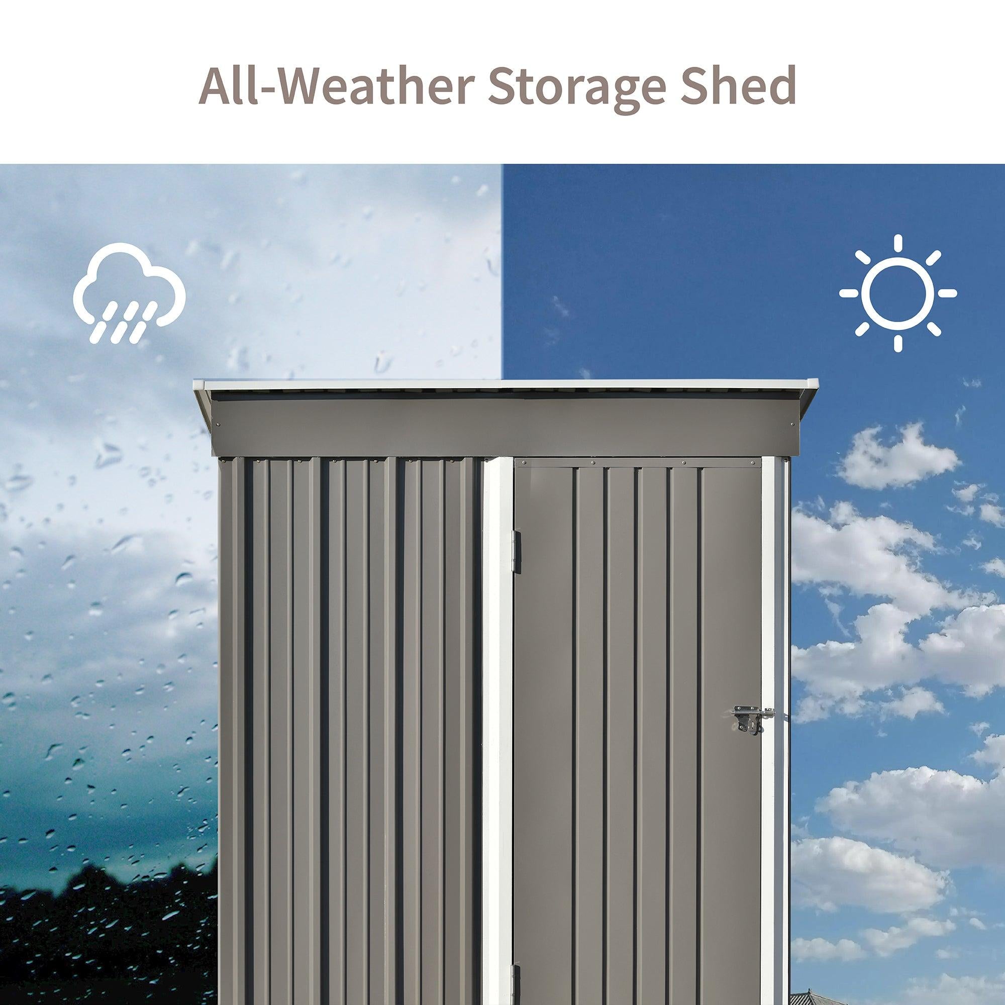 5ft x 3ft Outdoor Garden Metal Lean-to Shed with Metal Adjustable Shelf and Lockable Doors - Gray