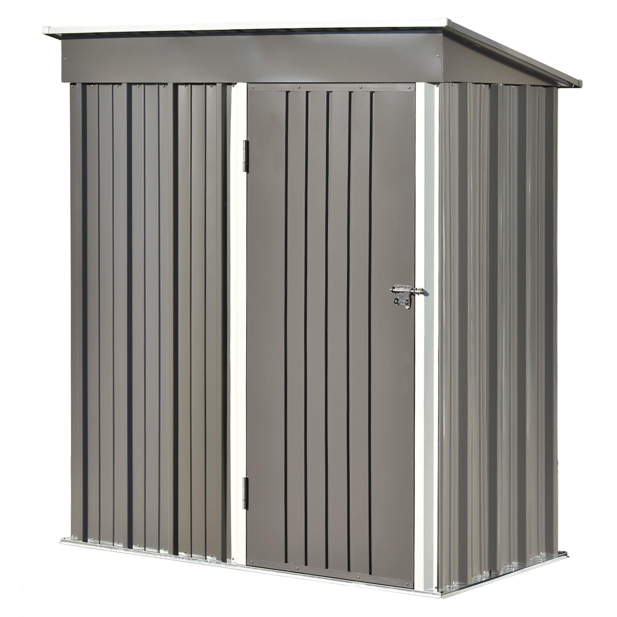 5ft x 3ft Outdoor Garden Metal Lean-to Shed with Lockable Door - Gray