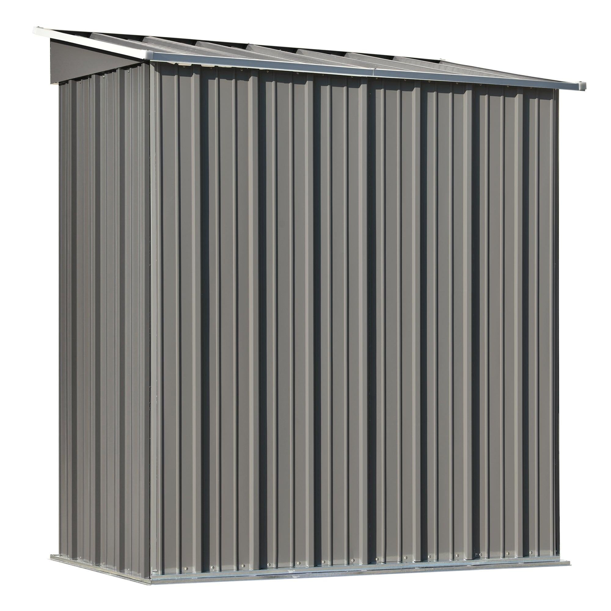 5ft x 3ft Outdoor Garden Metal Lean-to Shed with Metal Adjustable Shelf and Lockable Doors - Gray