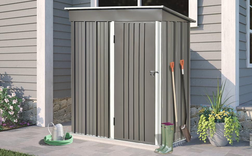 5ft x 3ft Outdoor Garden Metal Lean-to Shed with Lockable Door - Gray