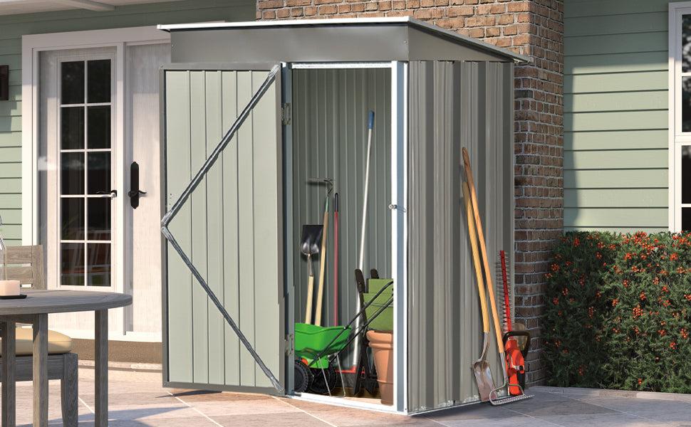 5ft x 3ft Outdoor Garden Metal Lean-to Shed with Lockable Door - Gray