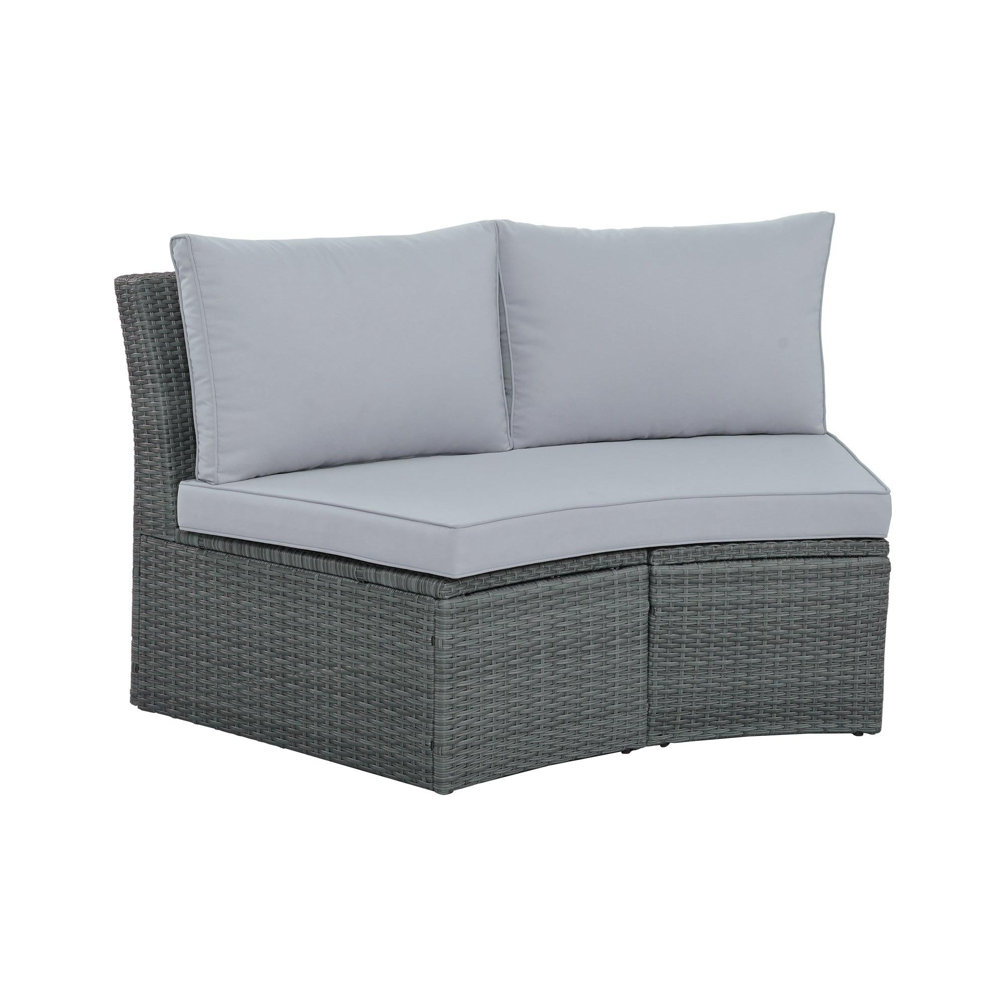 10 PCS Outdoor Patio Rattan Sectional Half Round Sofa Set withStorage Box and Light Gray Cushion