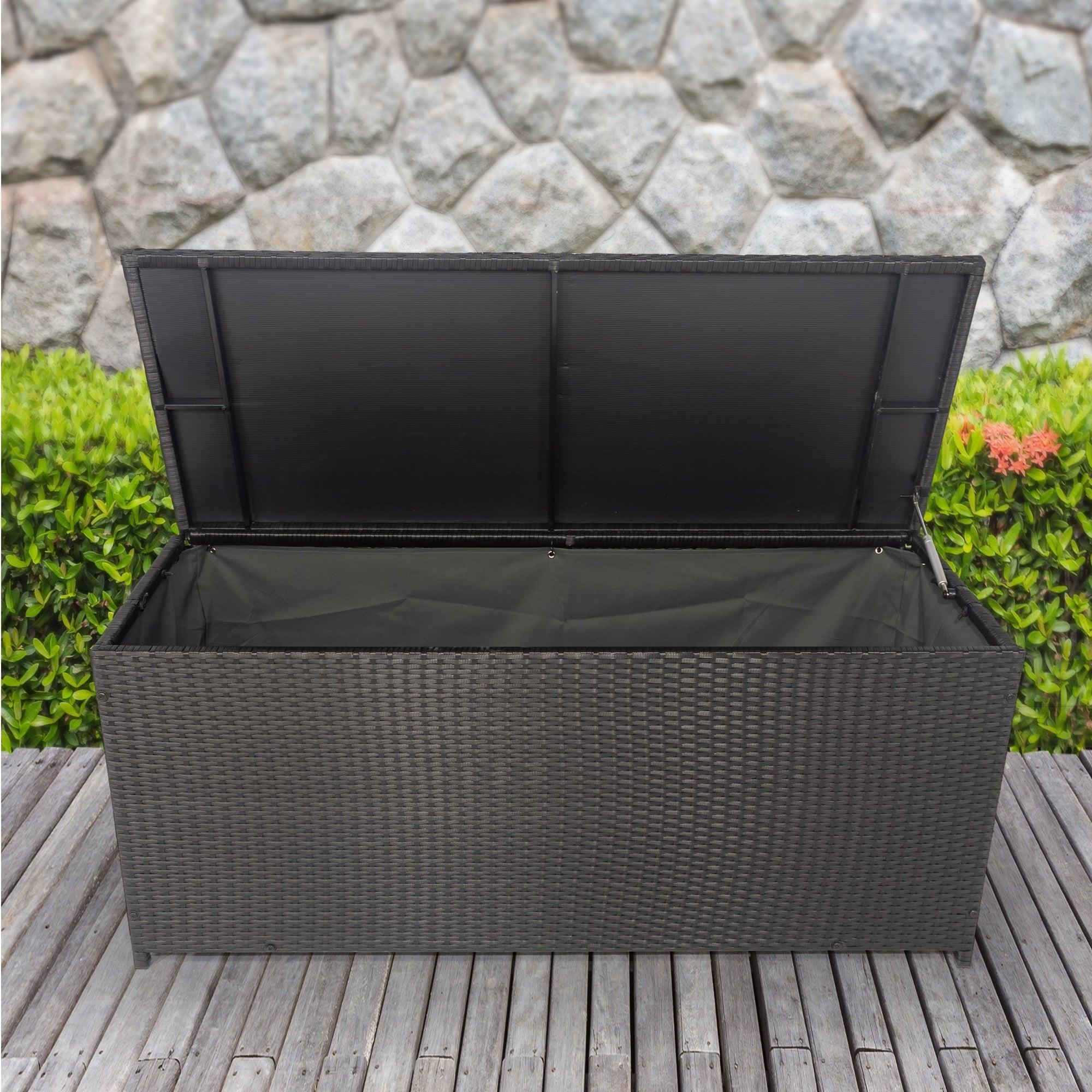 Outdoor 113 Gallon Black Rattan WickerStorage Wicker Lid image