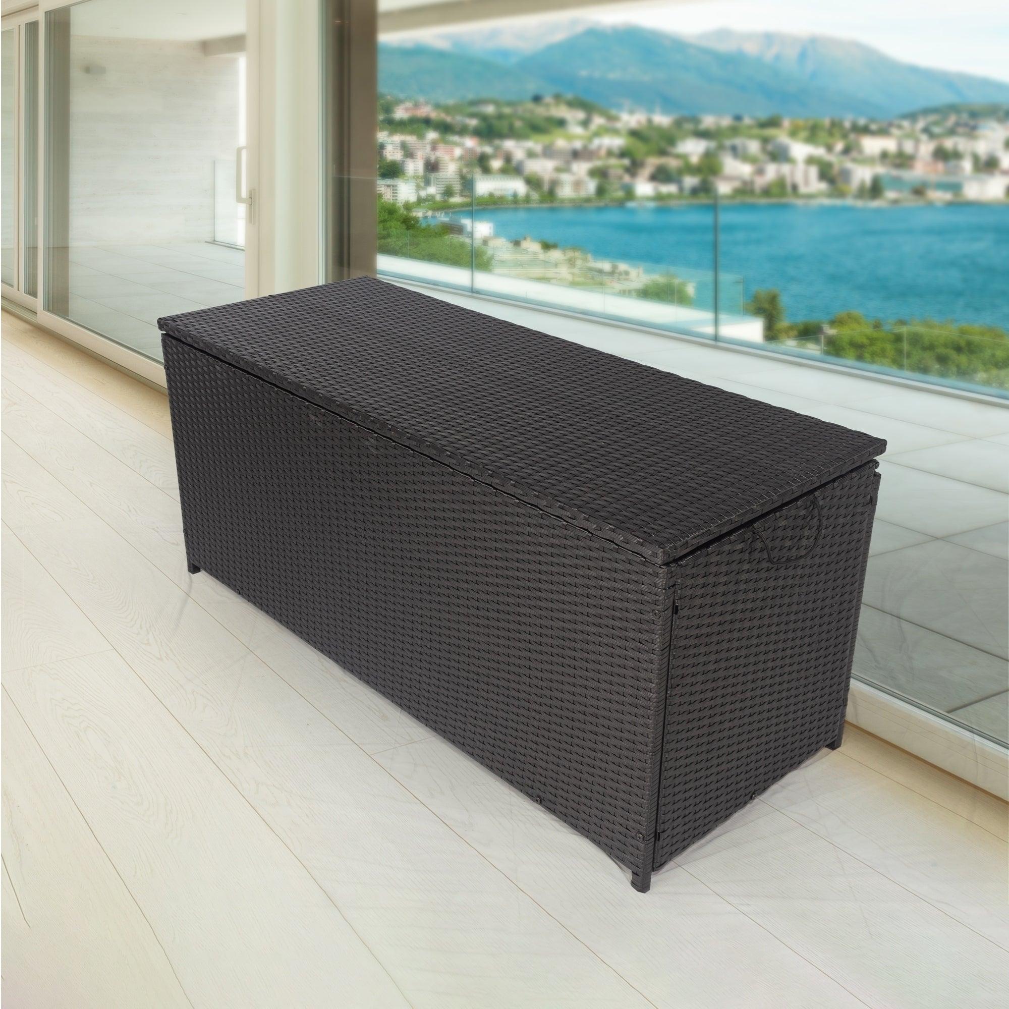 Outdoor 113 Gallon Black Rattan WickerStorage Wicker Lid