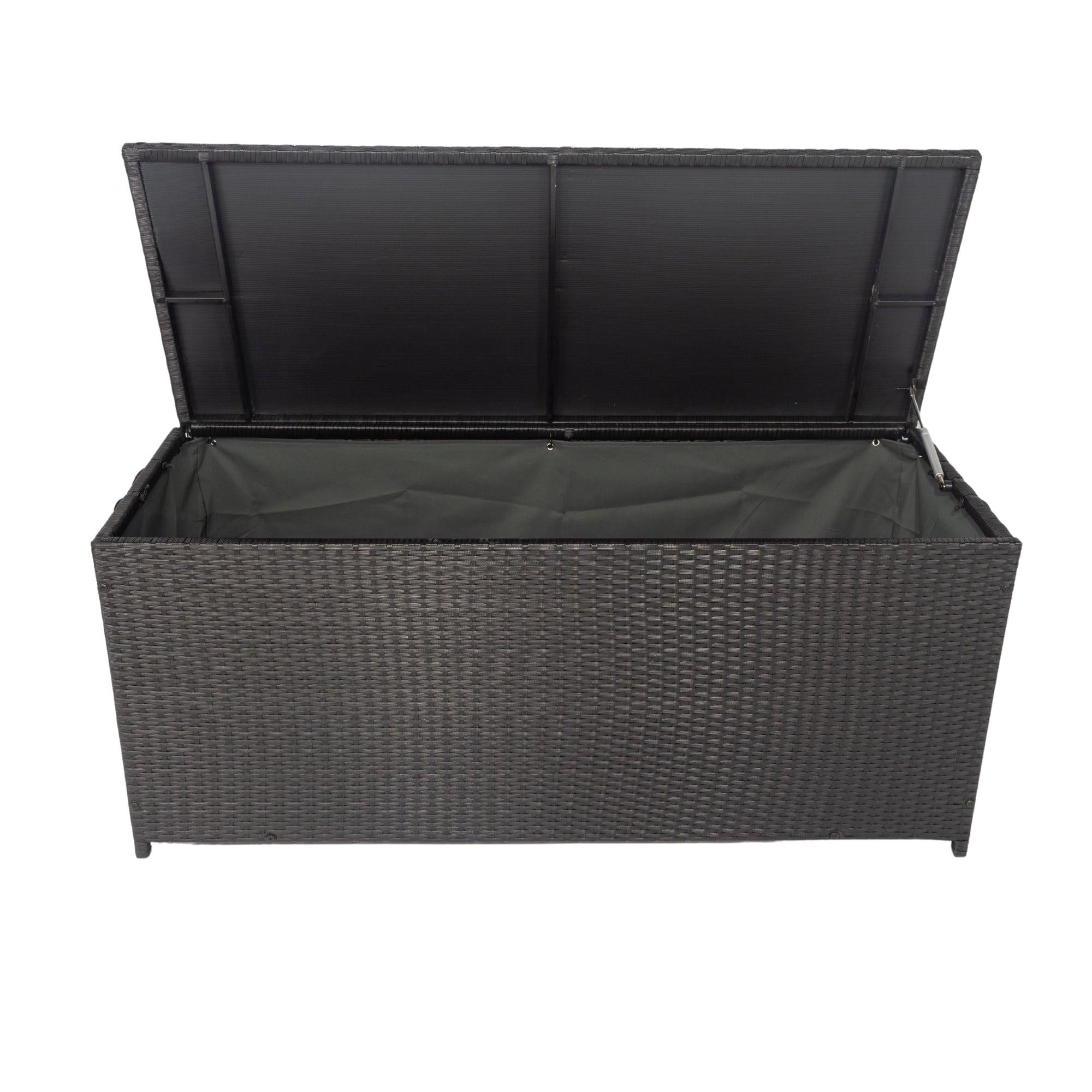 Outdoor 113 Gallon Black Rattan WickerStorage Wicker Lid