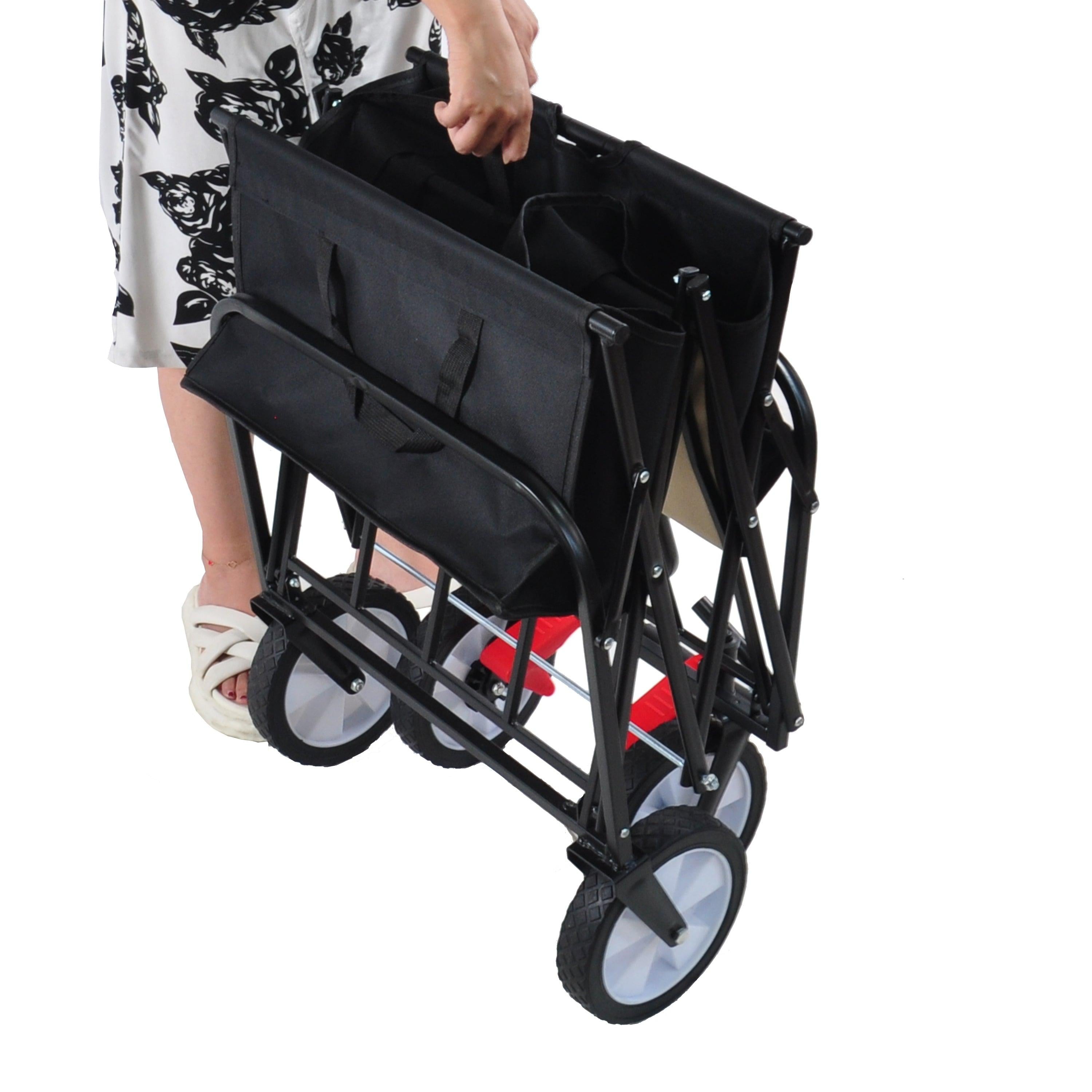 Black Folding Utility Wagon Shopping Beach Cart