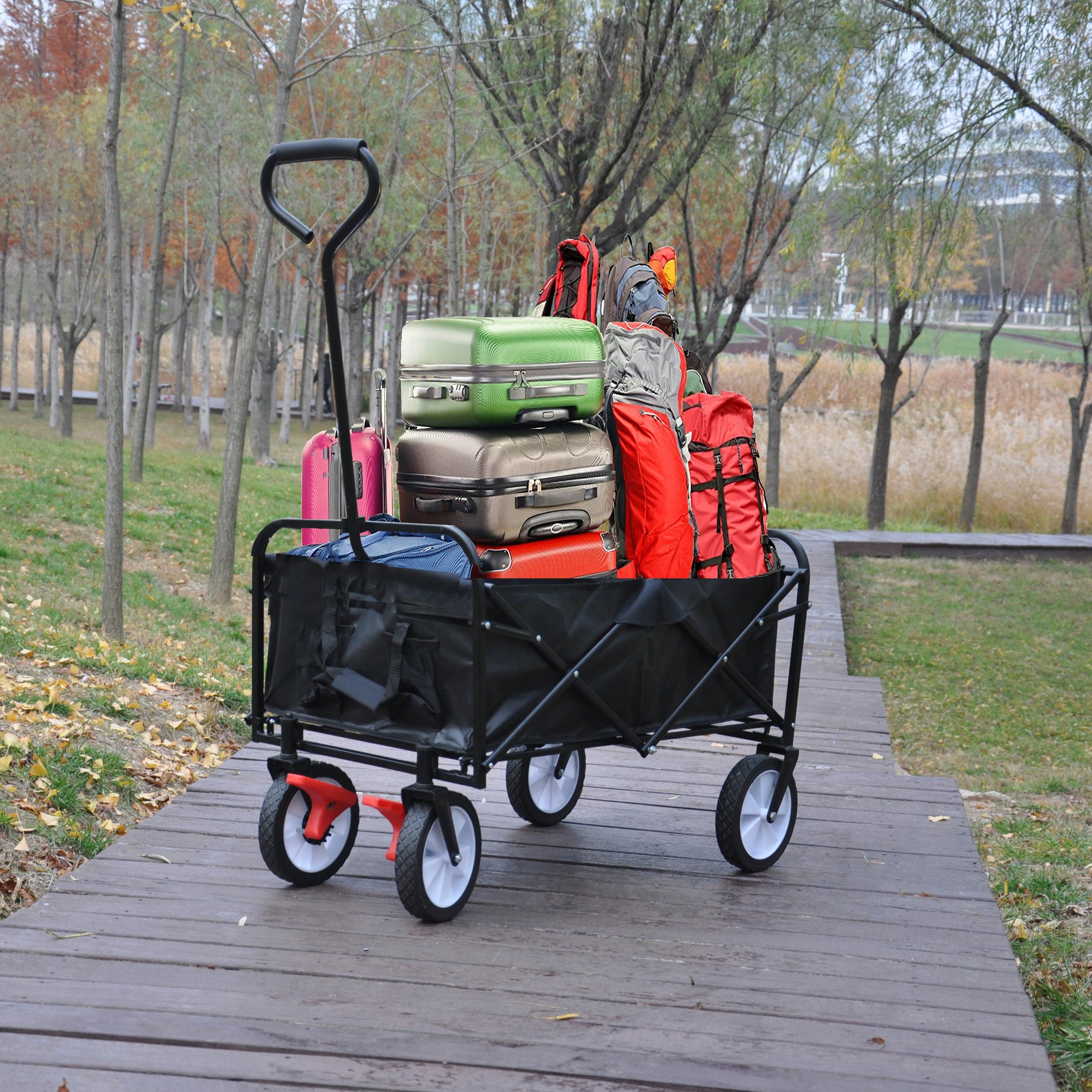 Black Folding Utility Wagon Shopping Beach Cart