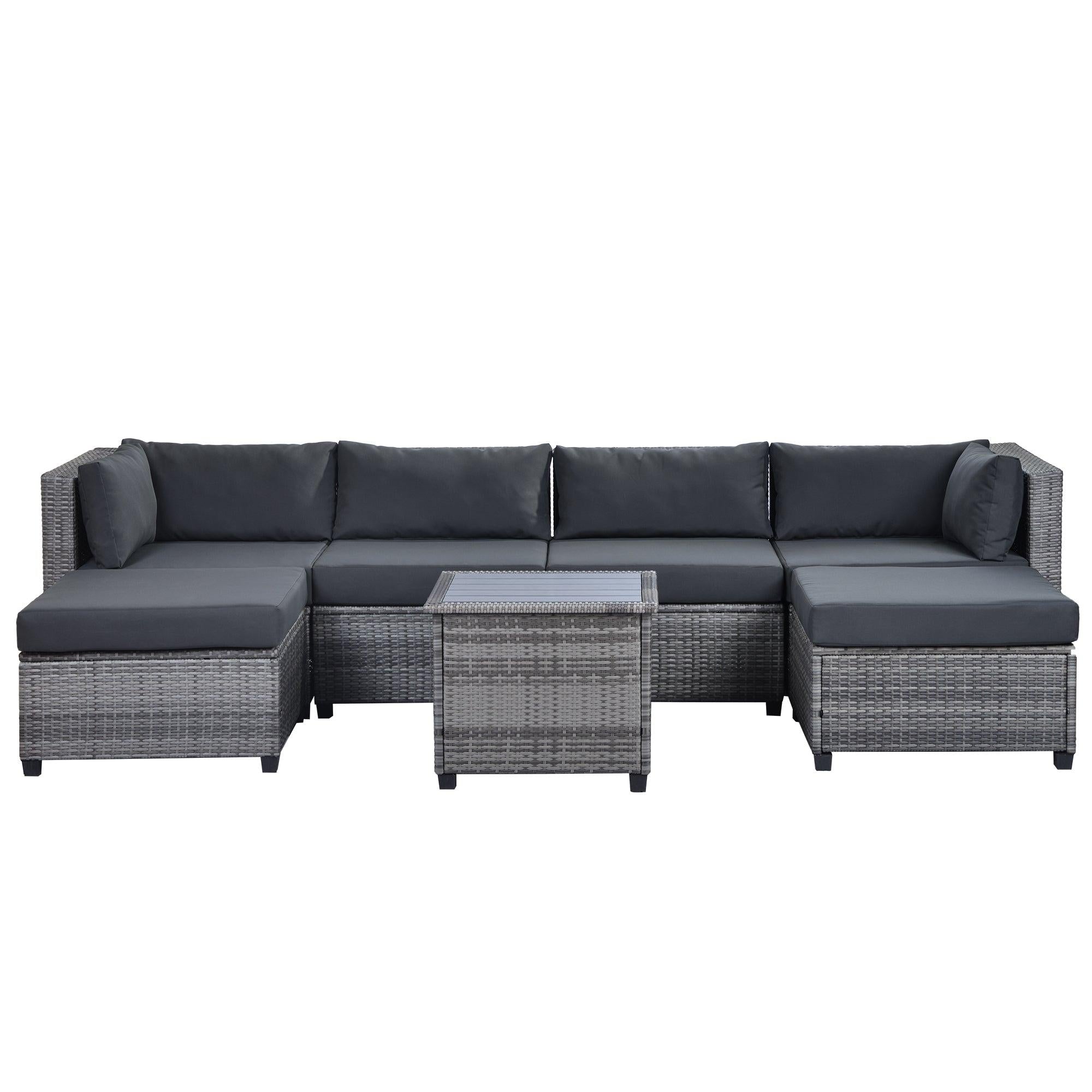 7 PCS Outdoor Rattan Sectional Seating Group with Gray Cushions