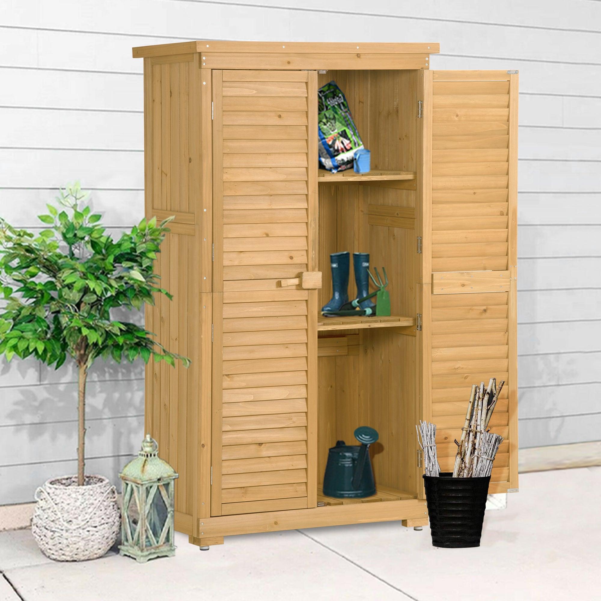 Outdoor Garden Fir Wood Shed 3-tierStorage Organizer - Natural image