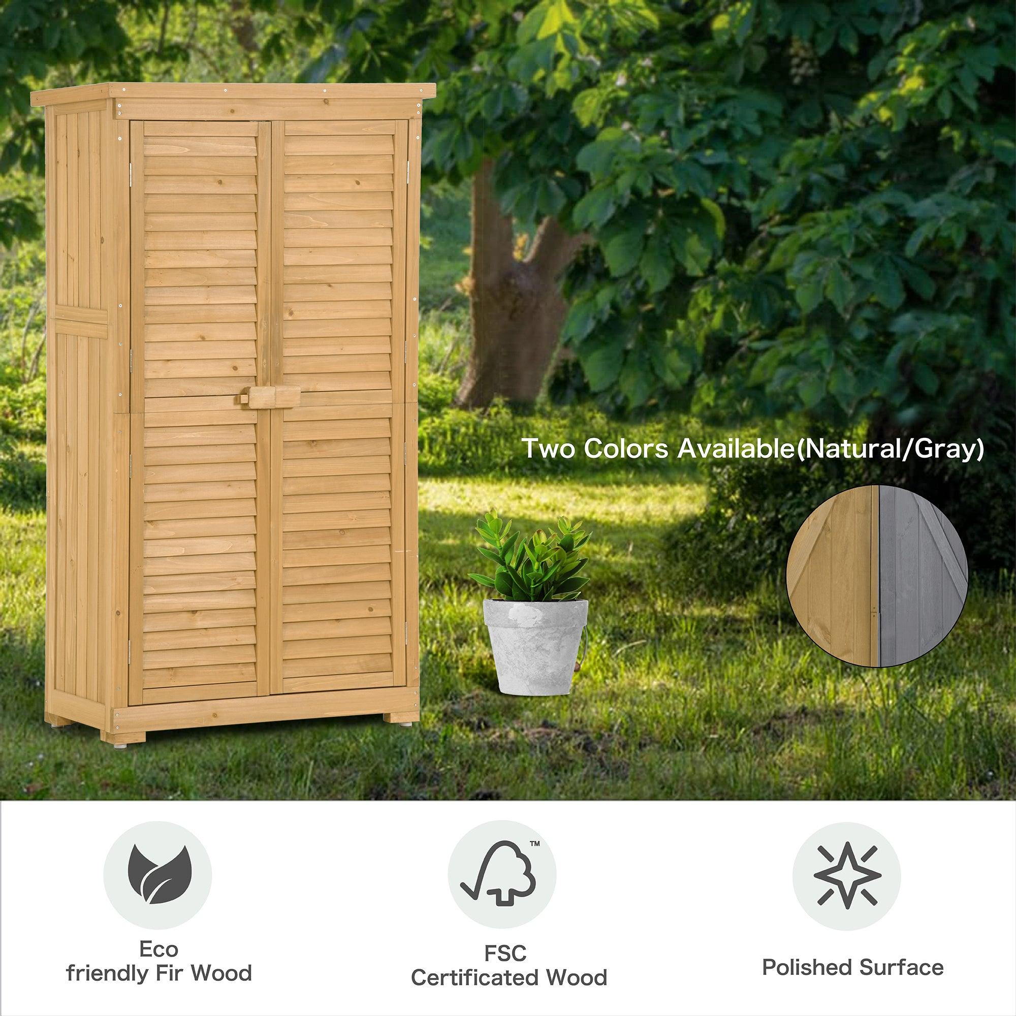 Outdoor Garden Fir Wood Shed 3-tierStorage Organizer - Natural