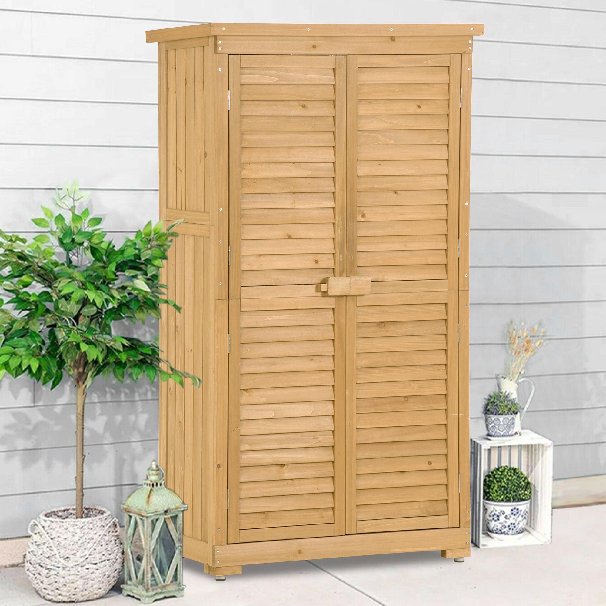 Outdoor Garden Fir Wood Shed 3-tierStorage Organizer - Natural