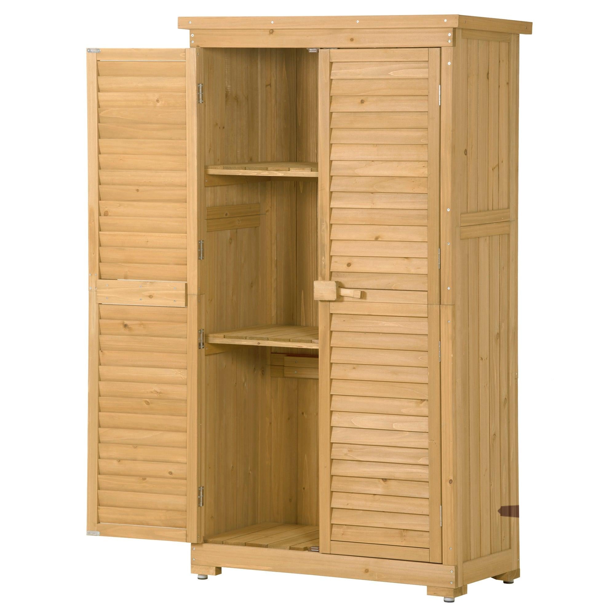 Outdoor Garden Fir Wood Shed 3-tierStorage Organizer - Natural