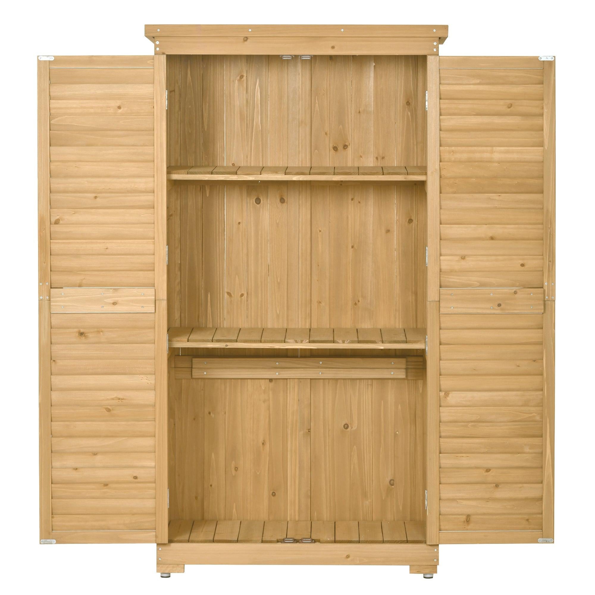 Outdoor Garden Fir Wood Shed 3-tierStorage Organizer - Natural