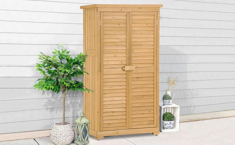 Outdoor Garden Fir Wood Shed 3-tierStorage Organizer - Natural