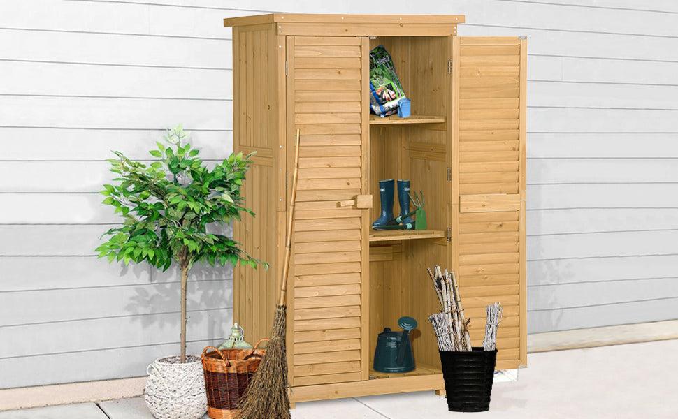 Outdoor Garden Fir Wood Shed 3-tierStorage Organizer - Natural