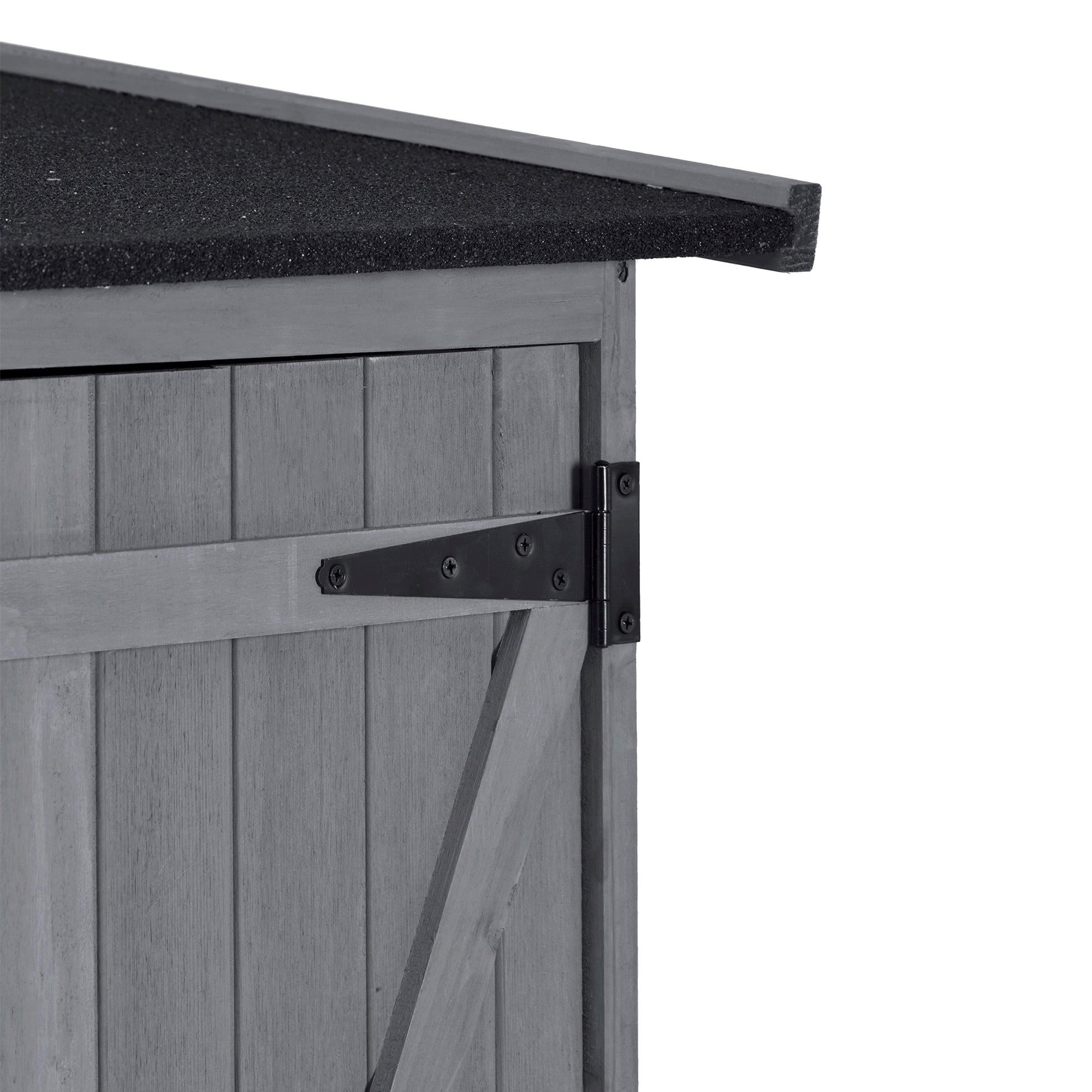 5.3ft x 4.6ft Outdoor WoodStorage Shed Tool Organizer with 3-tier Shelves, Waterproof Asphalt Roof, and Double Lockable Doors  - Gray