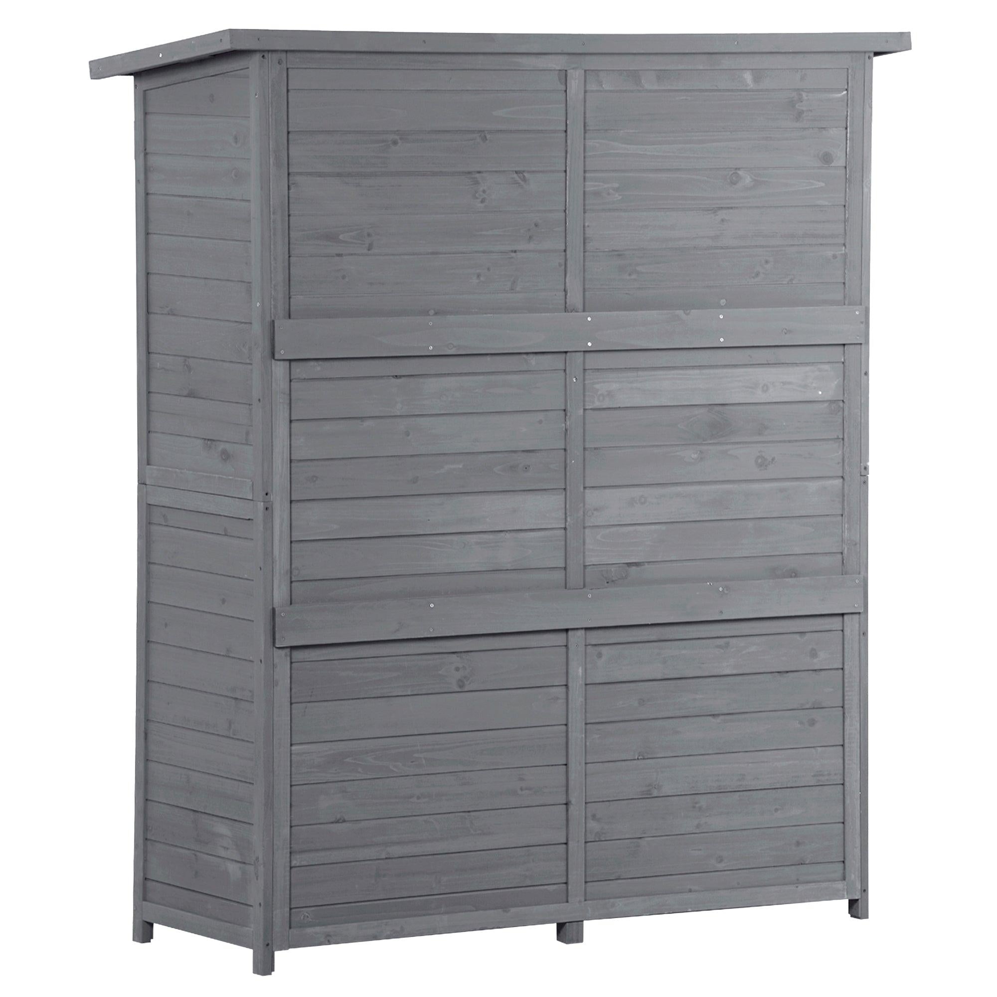 5.3ft x 4.6ft Outdoor WoodStorage Shed Tool Organizer with 3-tier Shelves, Waterproof Asphalt Roof, and Double Lockable Doors  - Gray