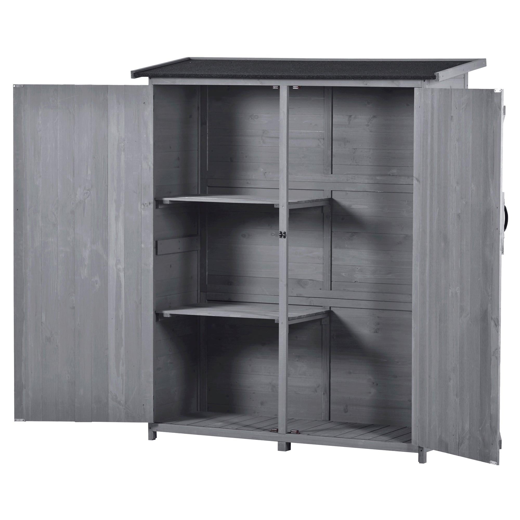 5.3ft x 4.6ft Outdoor WoodStorage Shed Tool Organizer with 3-tier Shelves, Waterproof Asphalt Roof, and Double Lockable Doors  - Gray