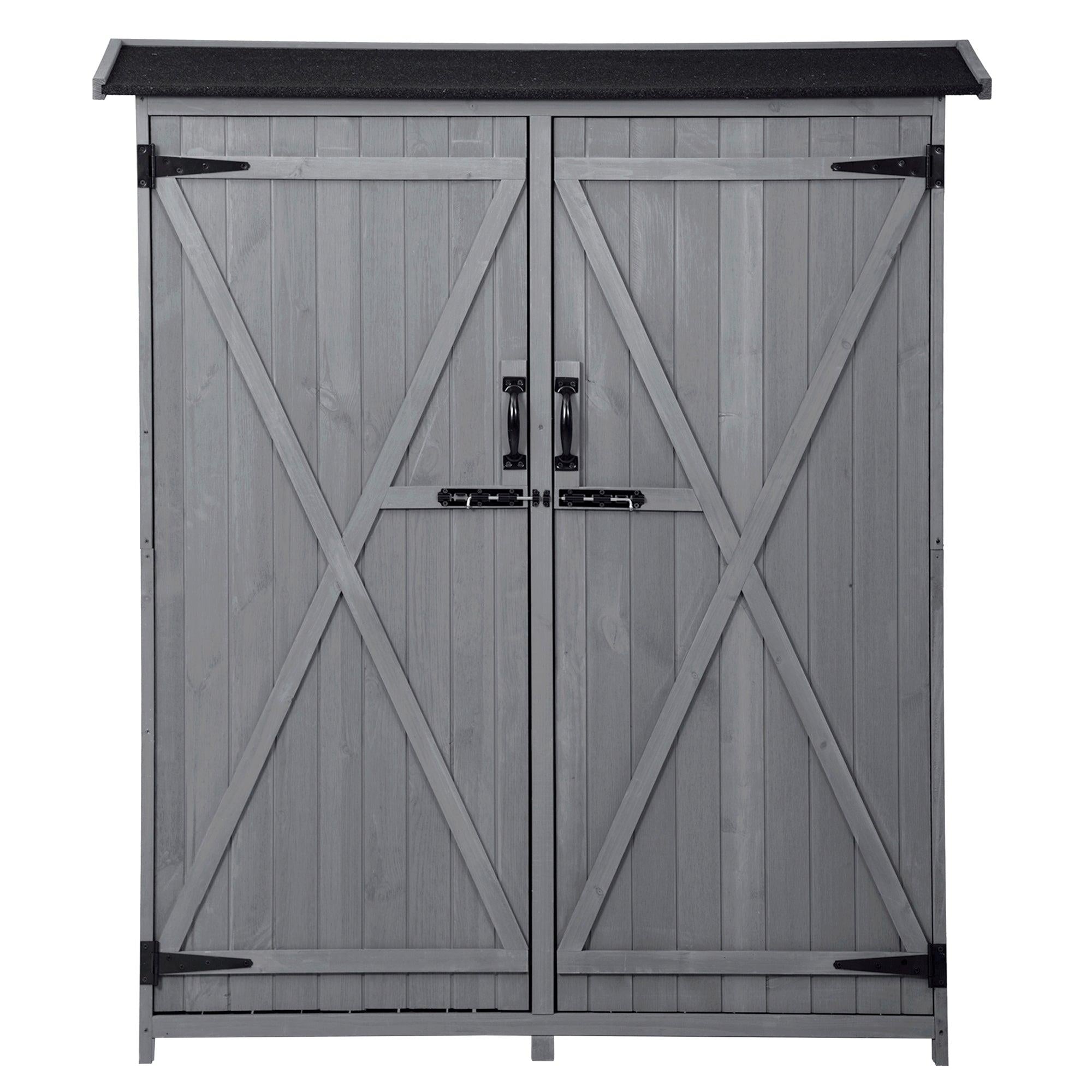 5.3ft x 4.6ft Outdoor WoodStorage Shed Tool Organizer with 3-tier Shelves, Waterproof Asphalt Roof, and Double Lockable Doors  - Gray