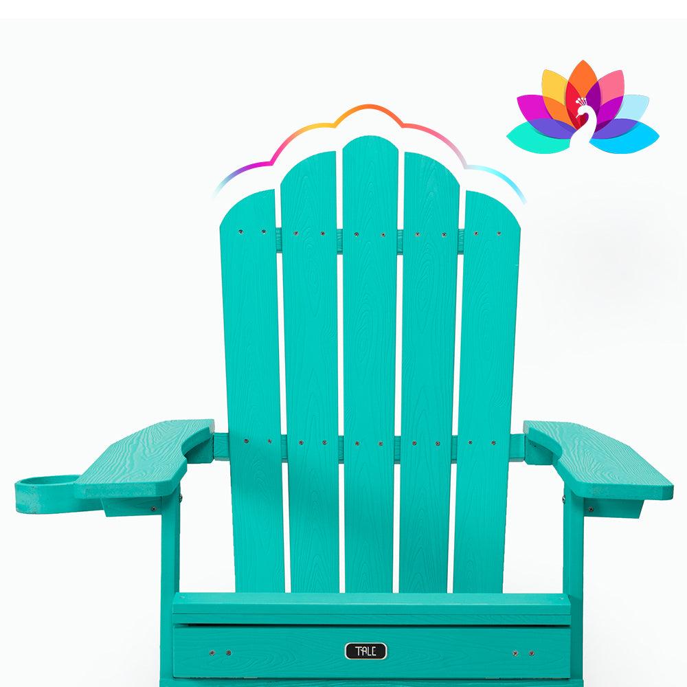 Folding Outdoor Poly Lumber Adirondack Chair with Pullout Ottoman and Cup Holder - Teal Green