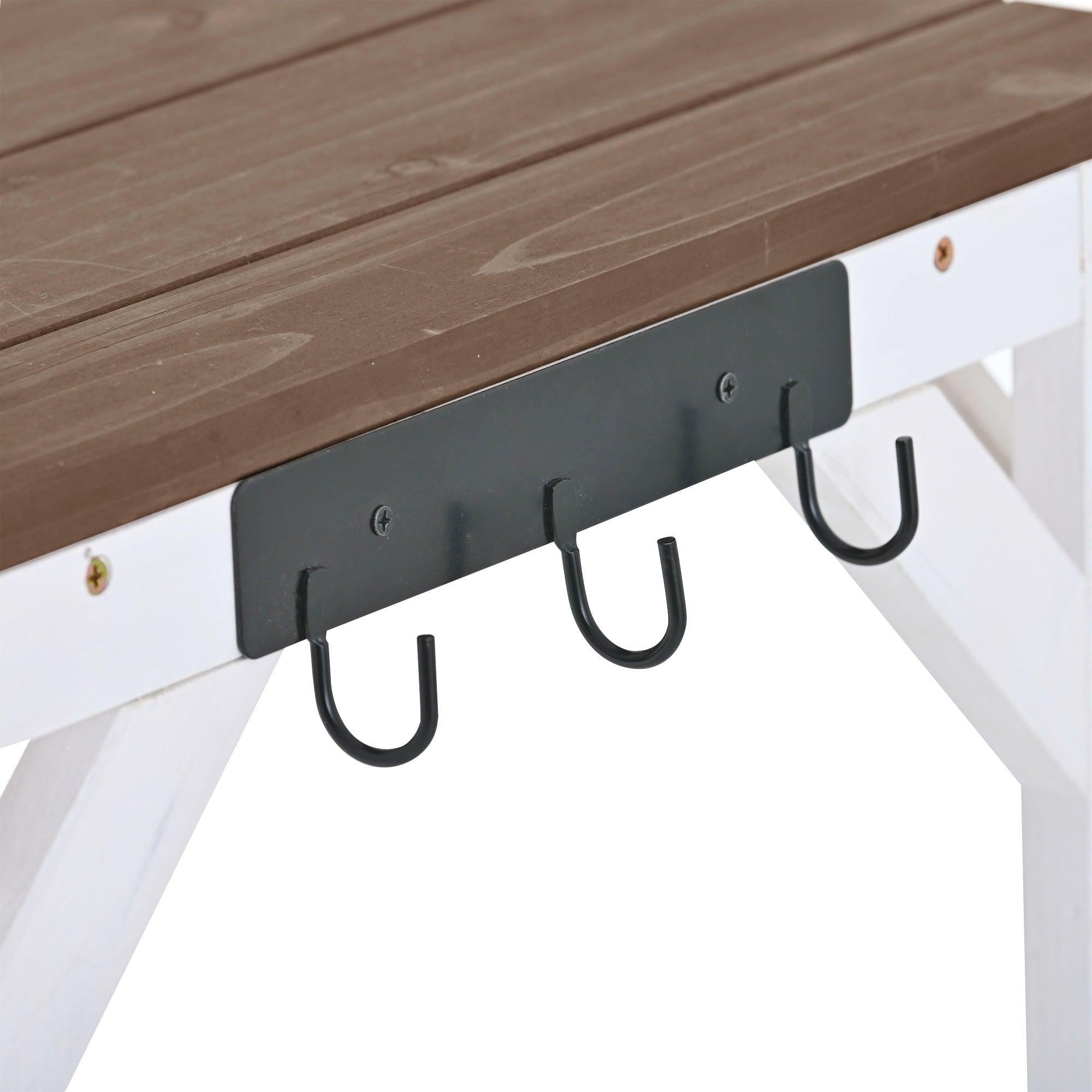 64.6" Large Outdoor Garden Potting Bench with Tabletop, 6-Tier Shelves, and Side Hook - White