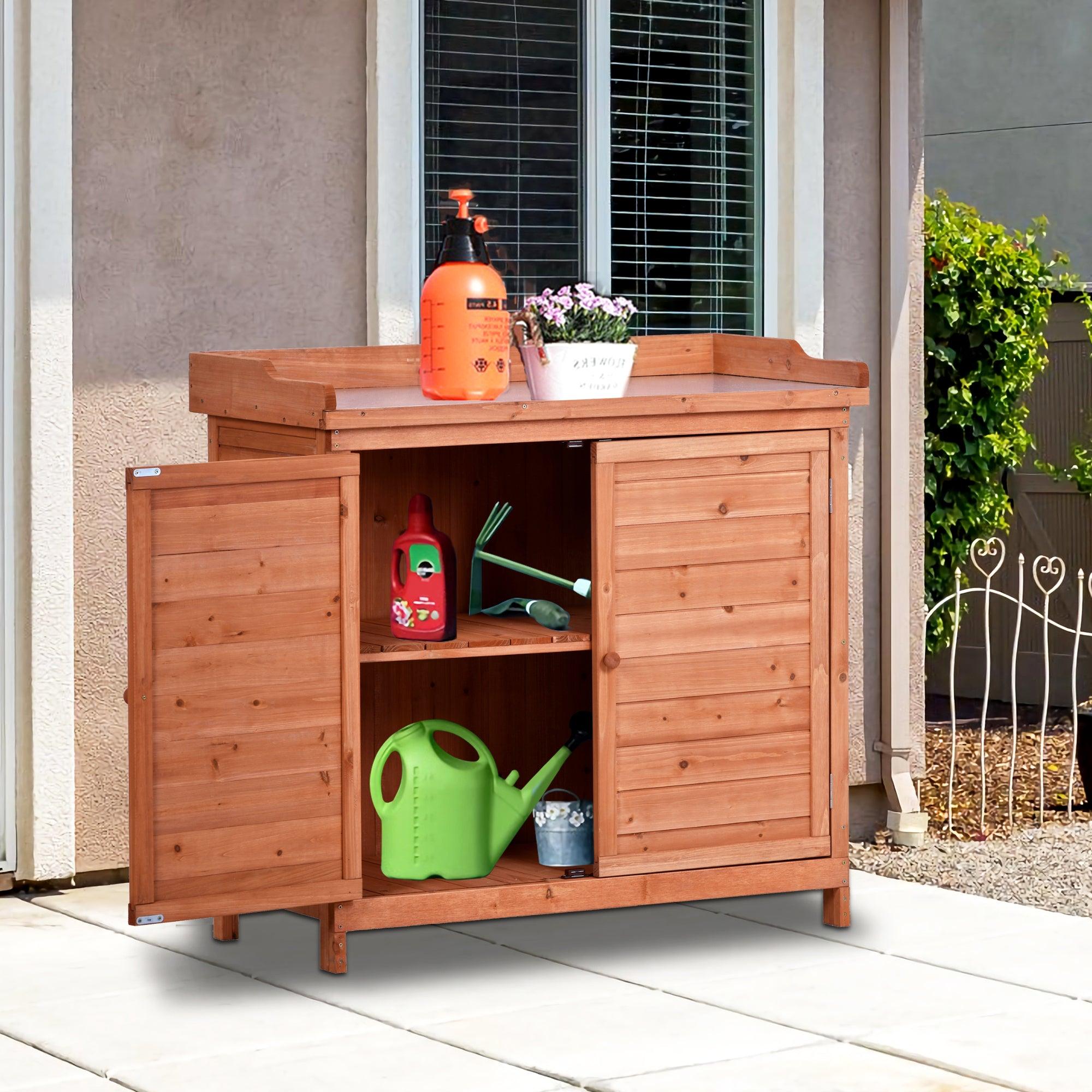 Outdoor 39" Potting Bench Table with 2-Tier Shelves and Side Hook - Orange