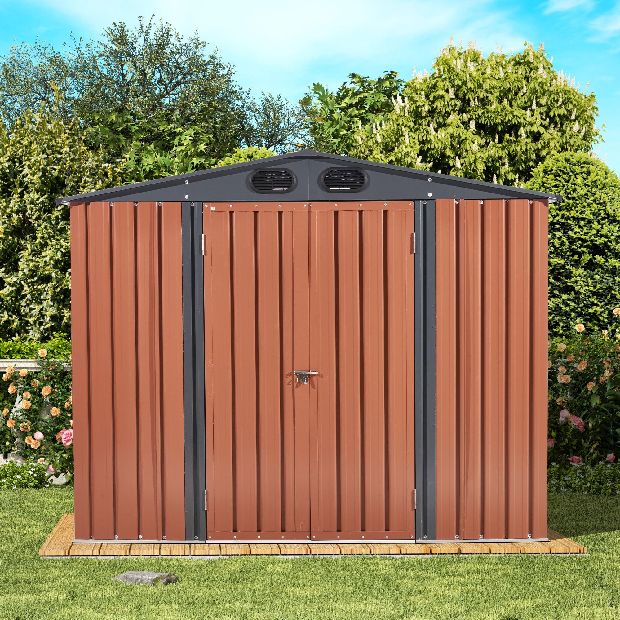 8ft x 6ft Outdoor Galvanized SteelStorage Shed with Lockable Door image