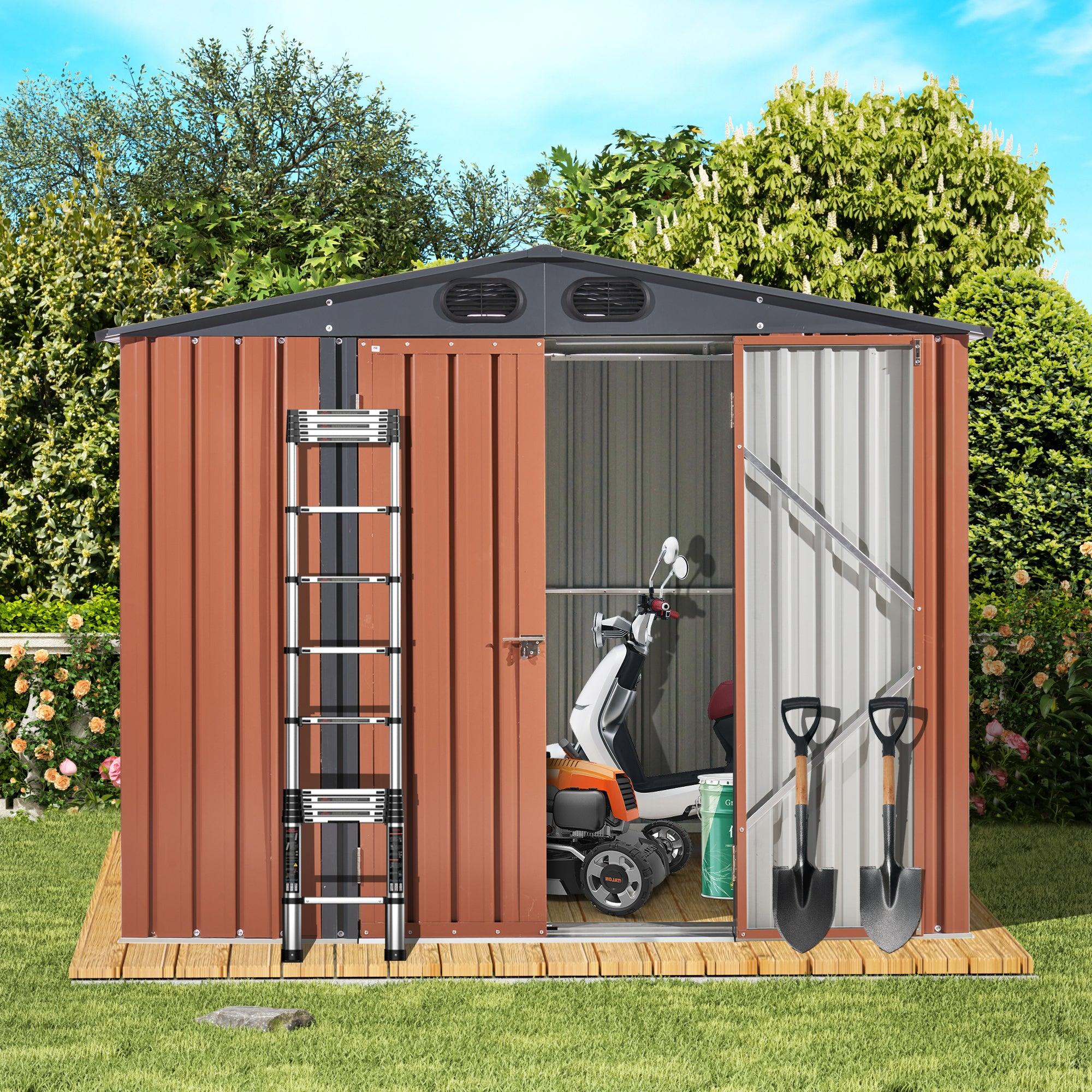 8ft x 6ft Outdoor Galvanized SteelStorage Shed with Lockable Door