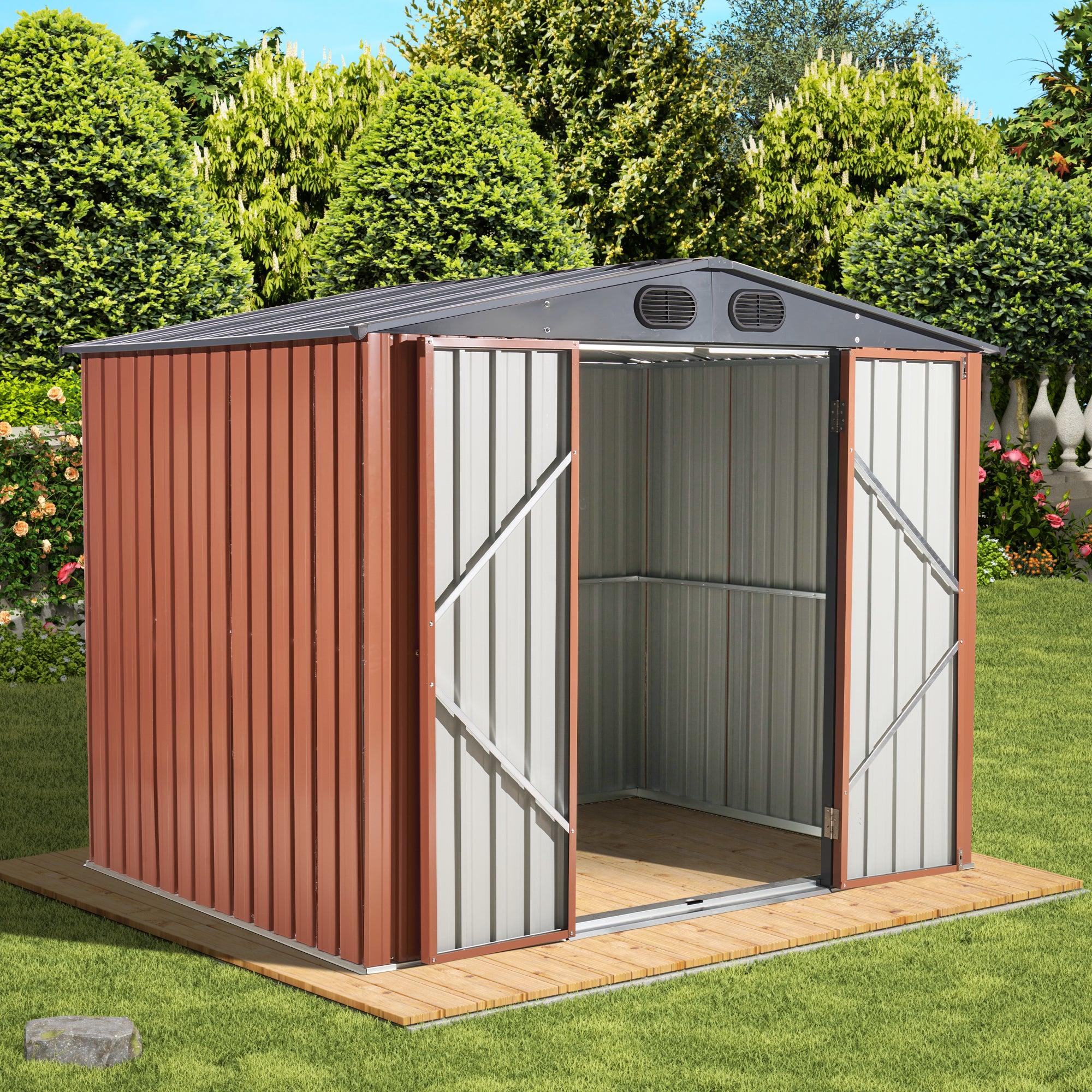 8ft x 6ft Outdoor Galvanized SteelStorage Shed with Lockable Door