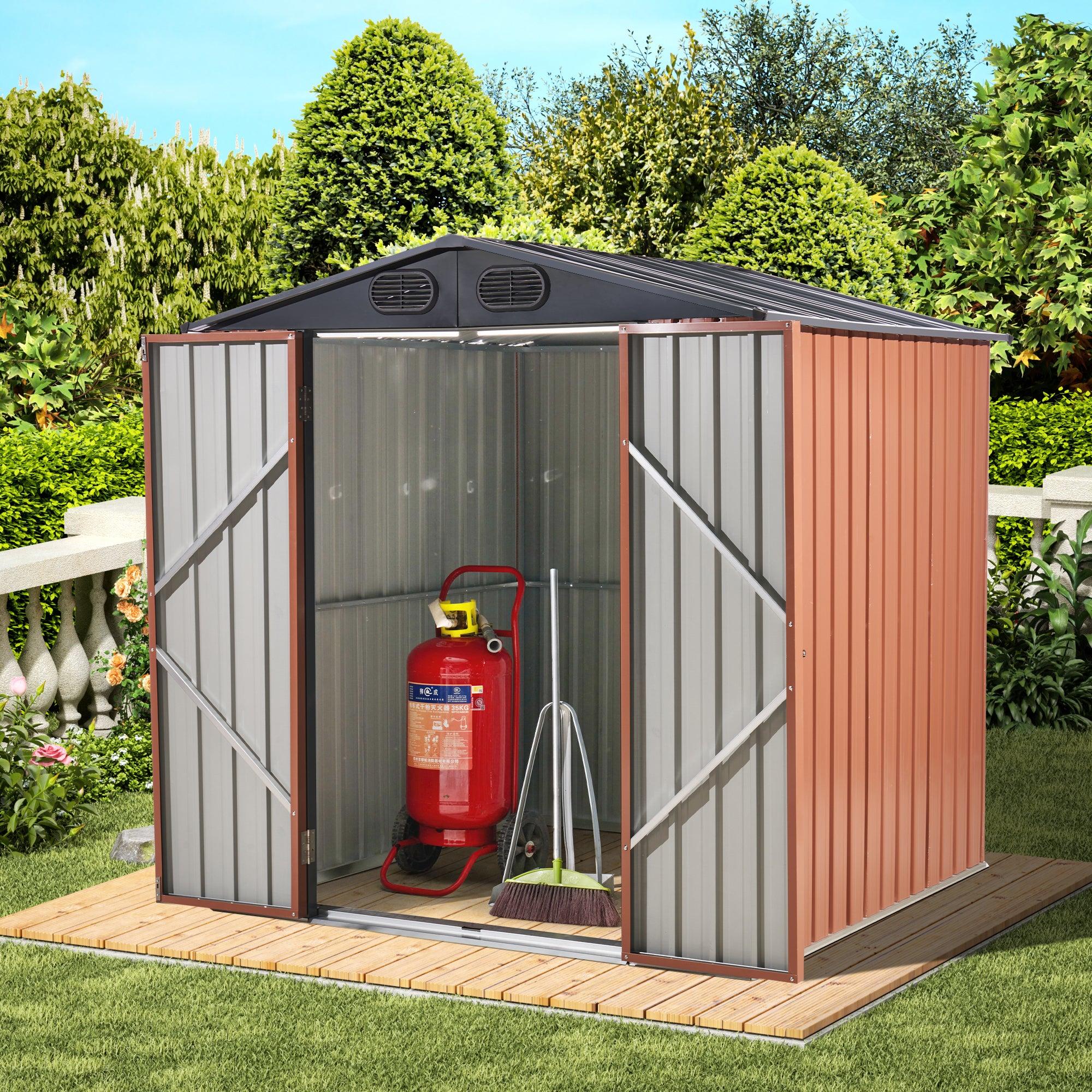 8ft x 6ft Outdoor Galvanized SteelStorage Shed with Lockable Door