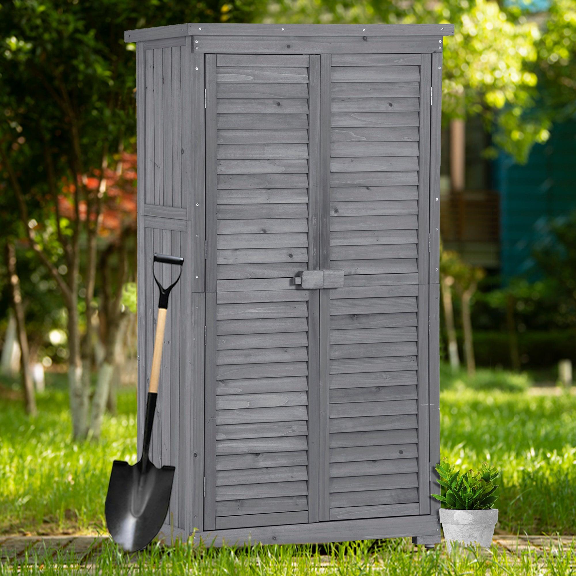 Outdoor Garden Fir Wood Shed 3-tierStorage Organizer - Gray image