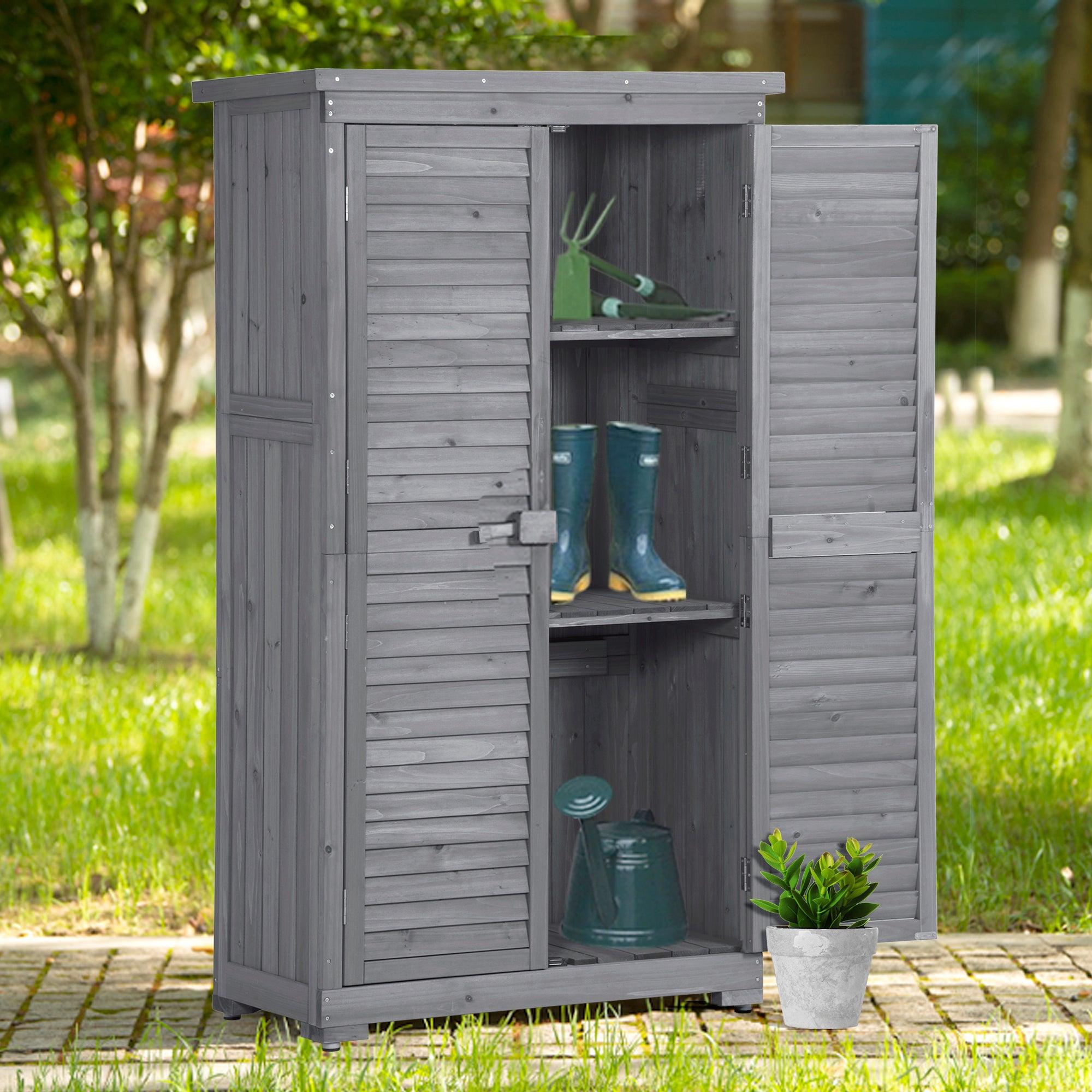 Outdoor Garden Fir Wood Shed 3-tierStorage Organizer - Gray