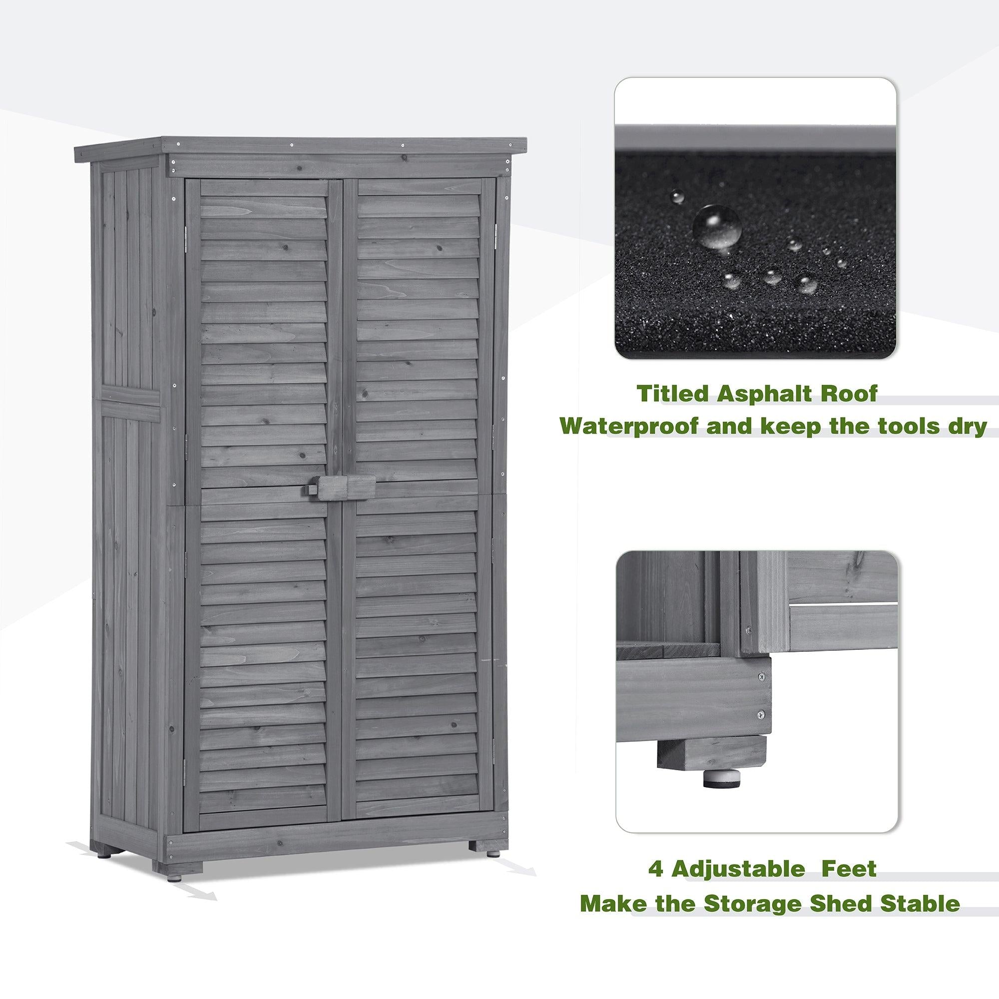 Outdoor Garden Fir Wood Shed 3-tierStorage Organizer - Gray