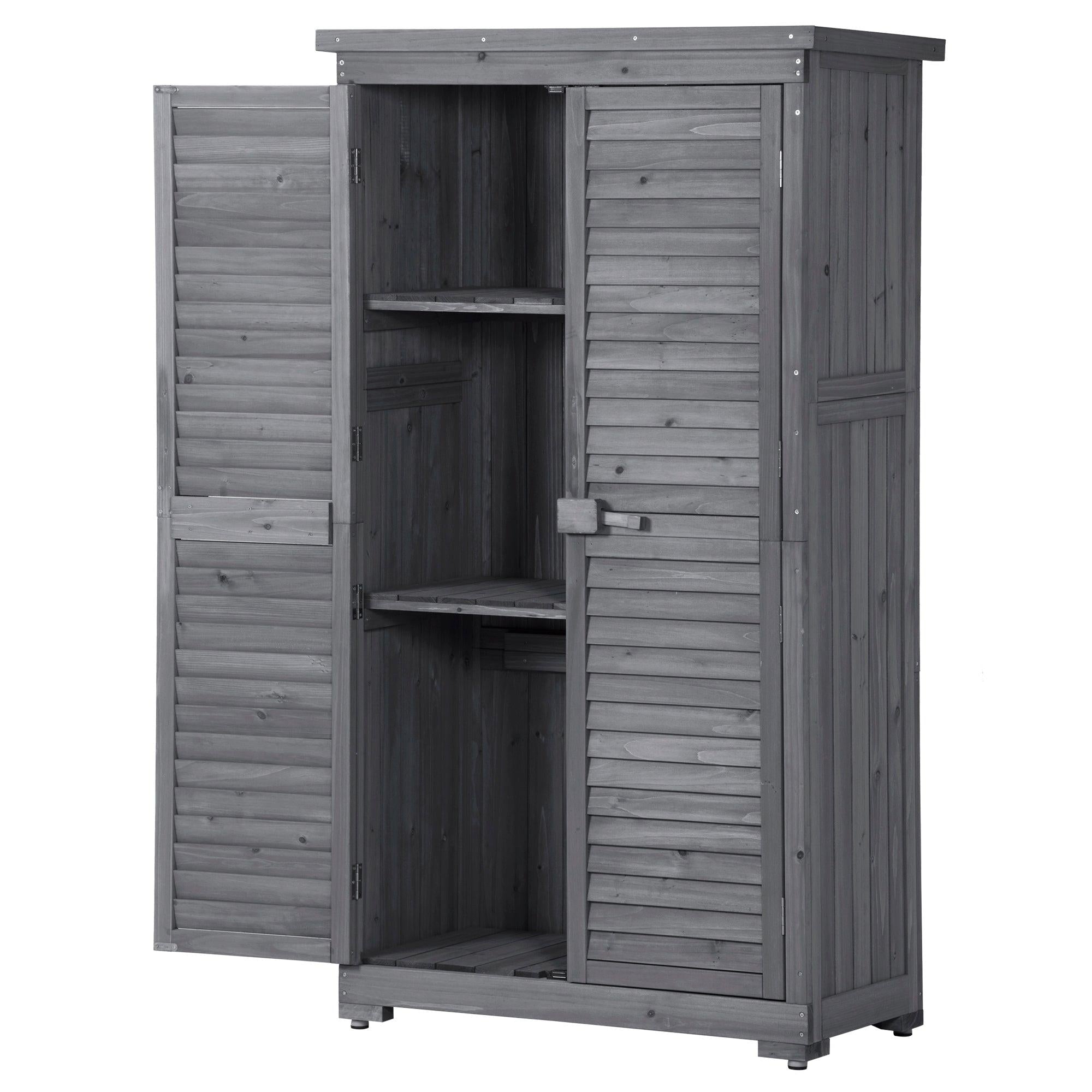 Outdoor Garden Fir Wood Shed 3-tierStorage Organizer - Gray