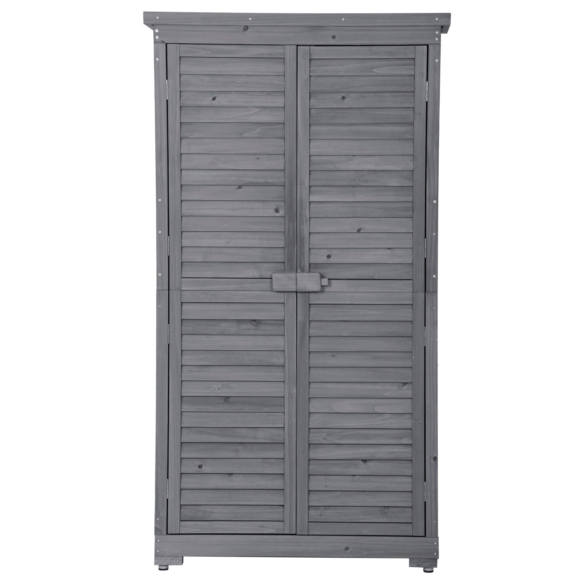 Outdoor Garden Fir Wood Shed 3-tierStorage Organizer - Gray