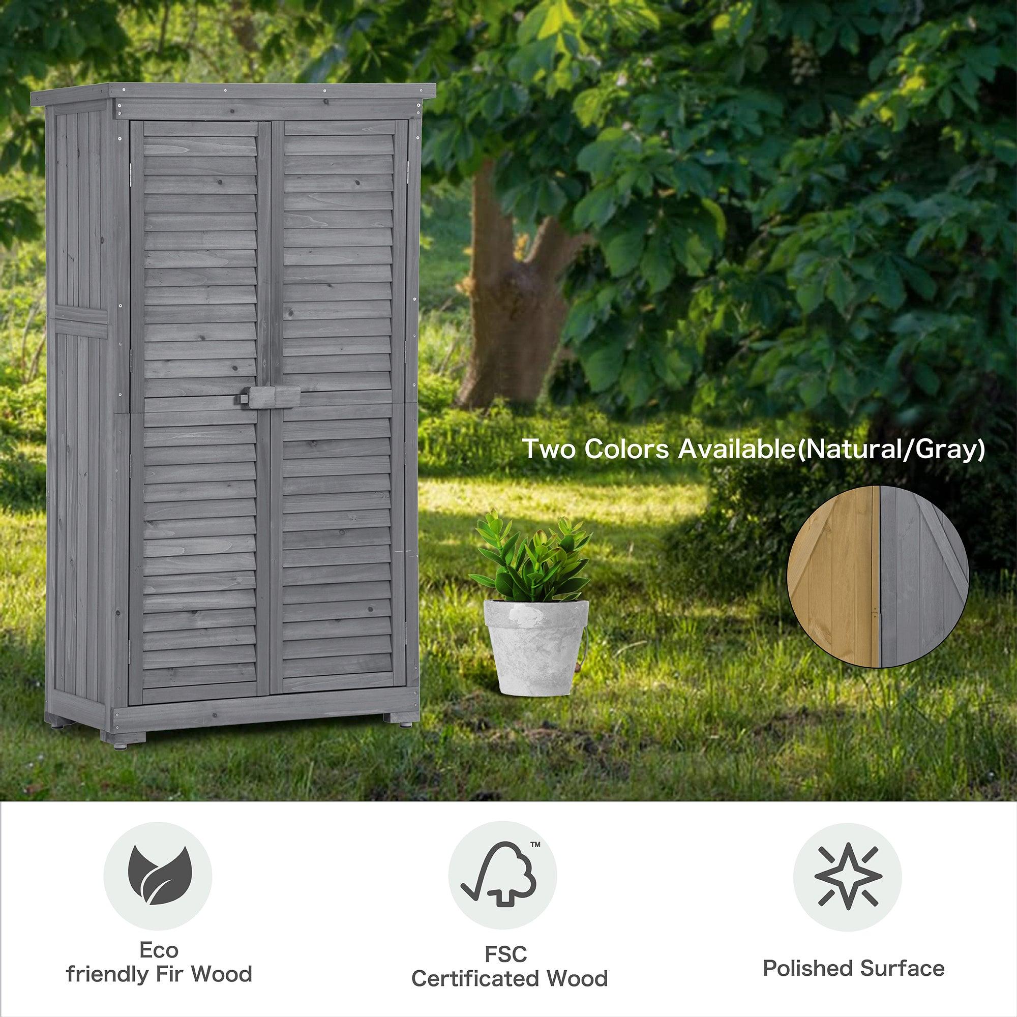 Outdoor Garden Fir Wood Shed 3-tierStorage Organizer - Gray