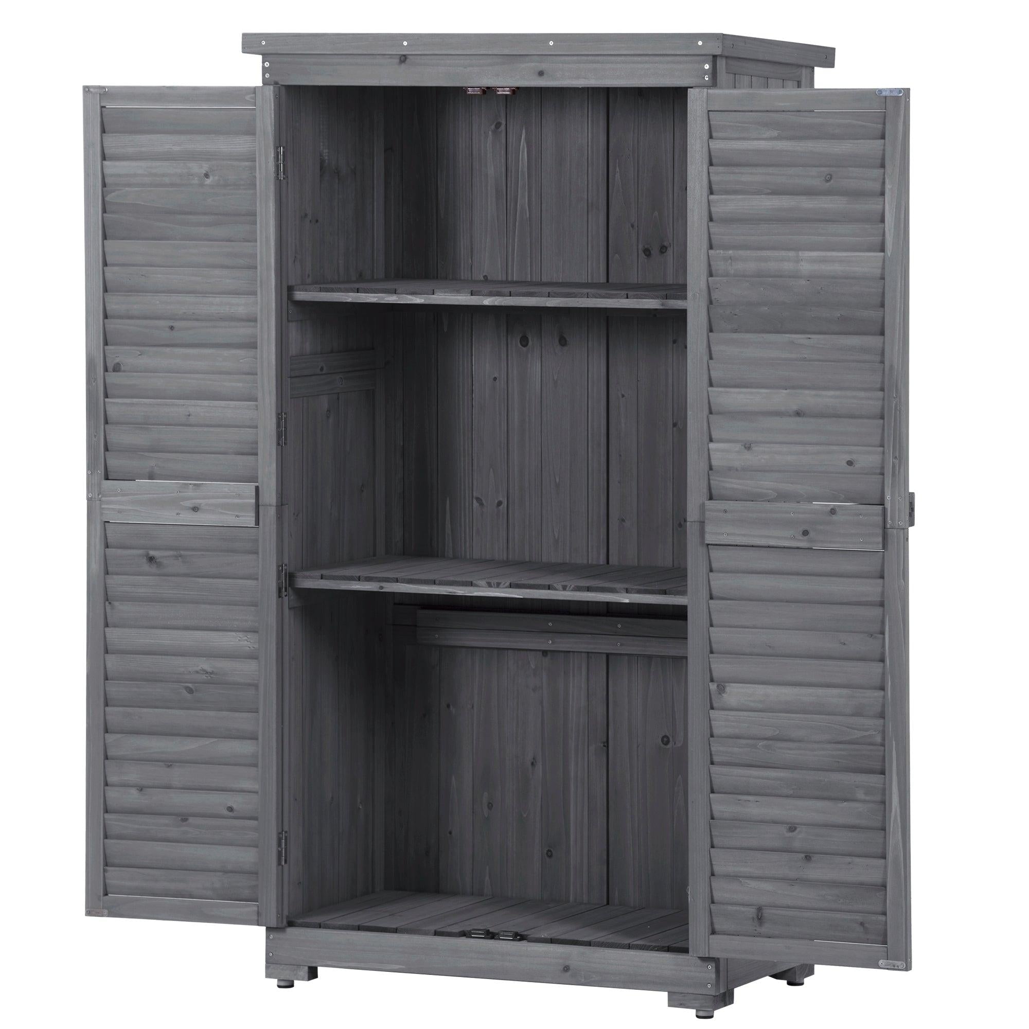 Outdoor Garden Fir Wood Shed 3-tierStorage Organizer - Gray